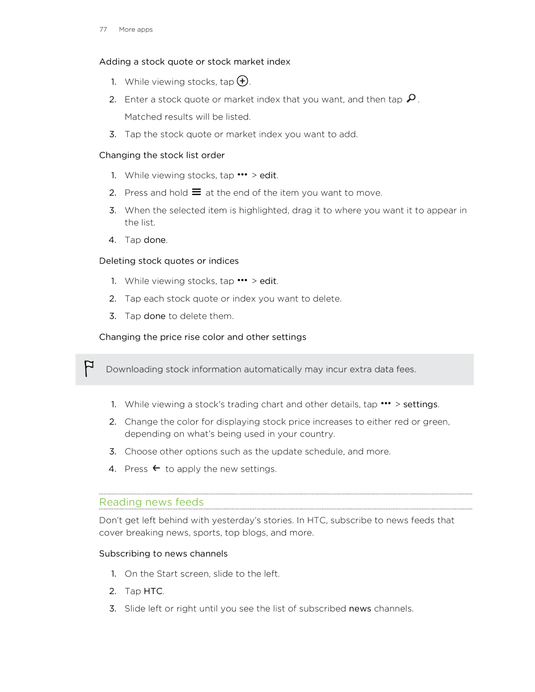 HTC 8X manual Reading news feeds 