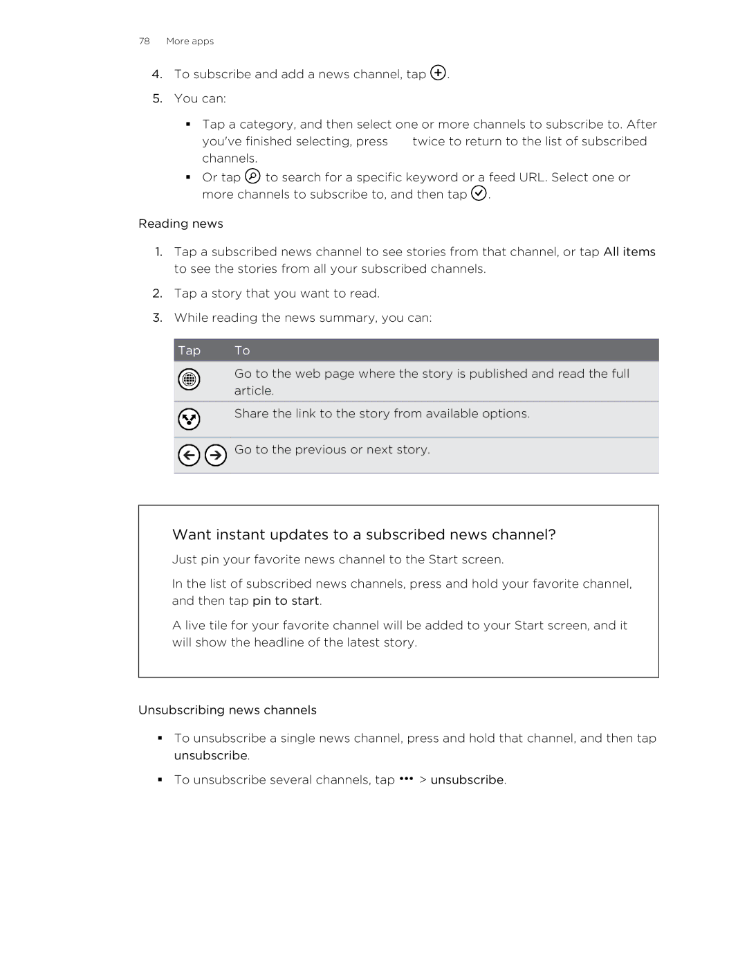 HTC 8X manual Want instant updates to a subscribed news channel? 