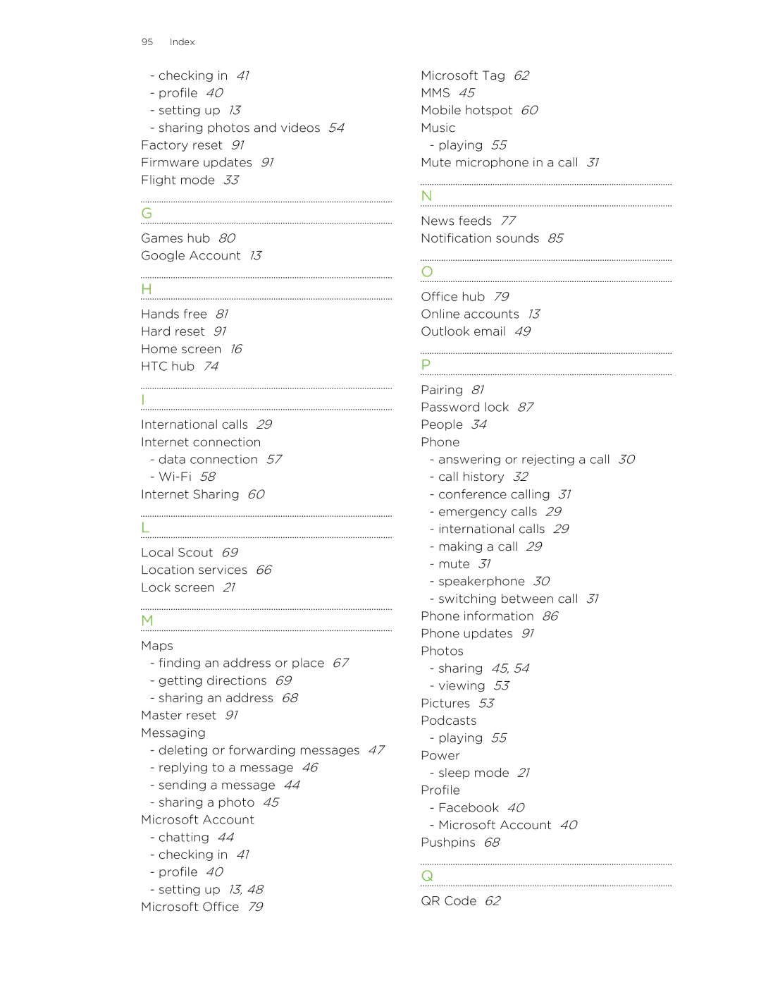 HTC 8X manual Index 