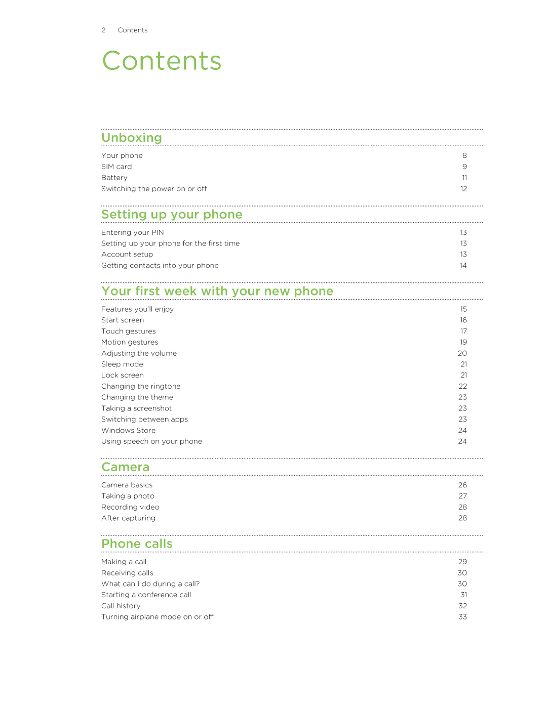 HTC 8X manual Contents 