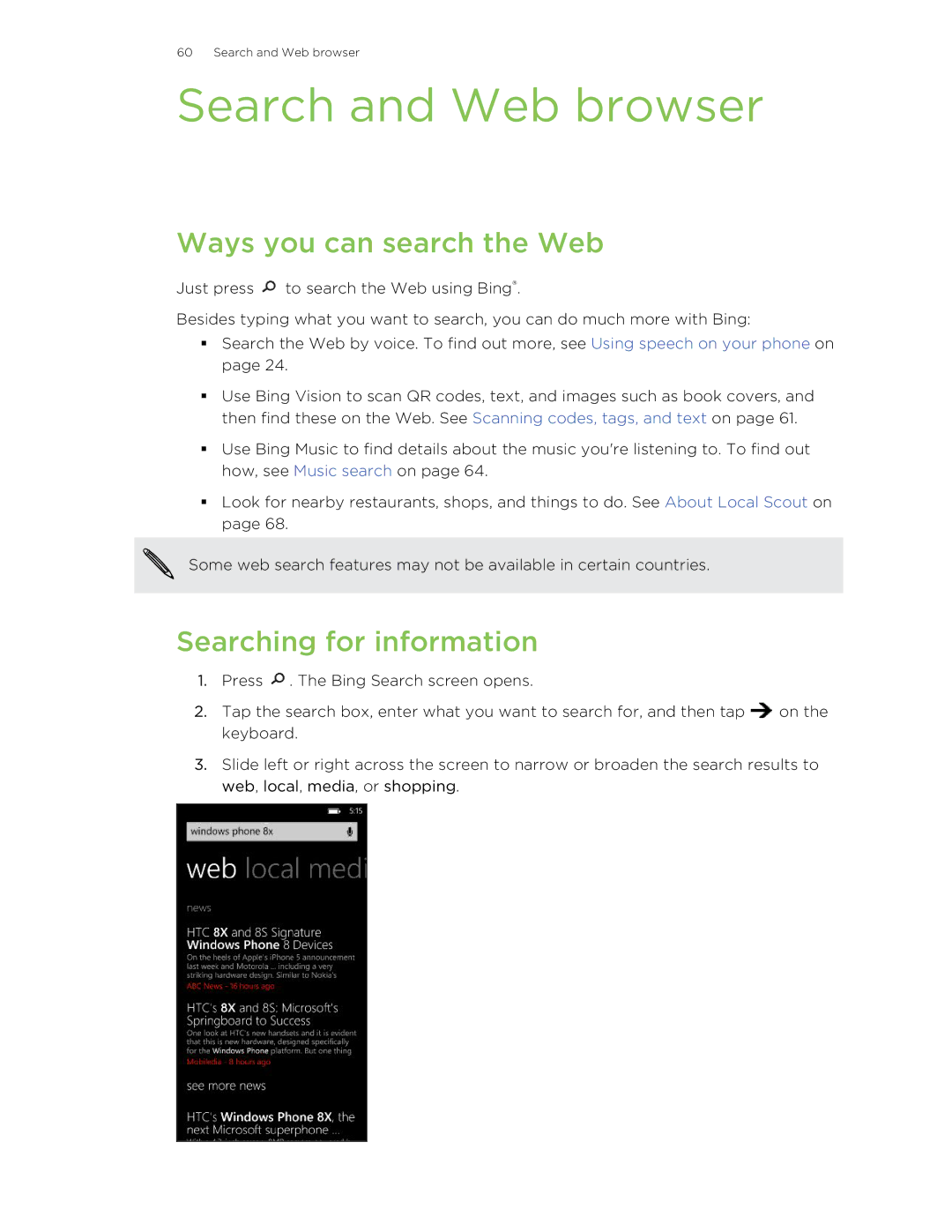 HTC 8X manual Search and Web browser, Ways you can search the Web, Searching for information 