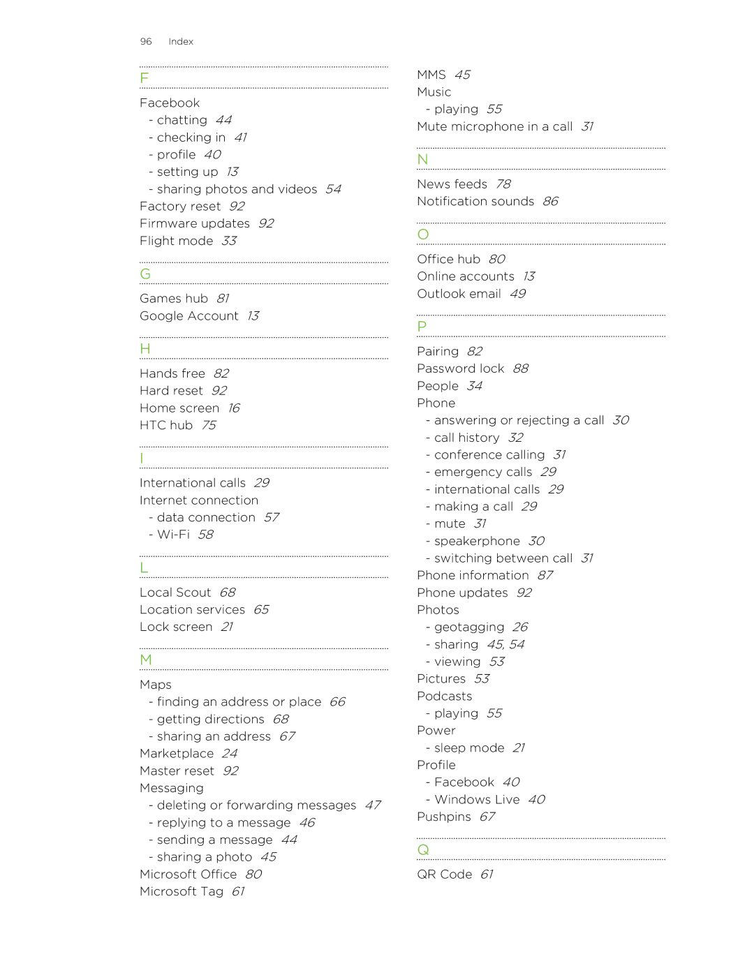 HTC 8X manual Index 