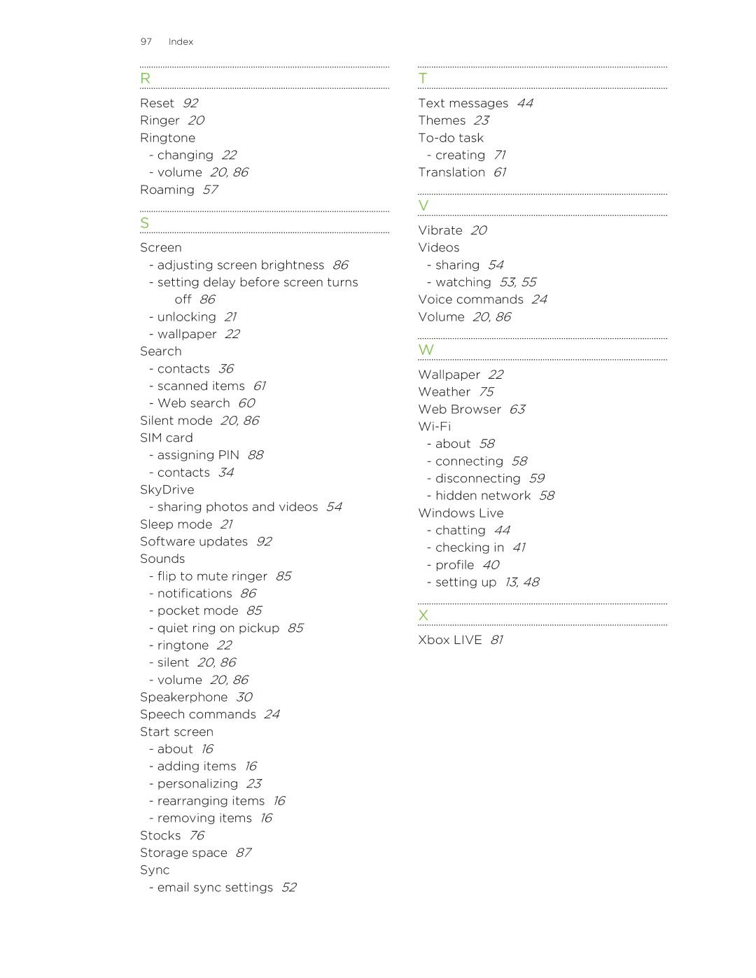 HTC 8X manual Index 