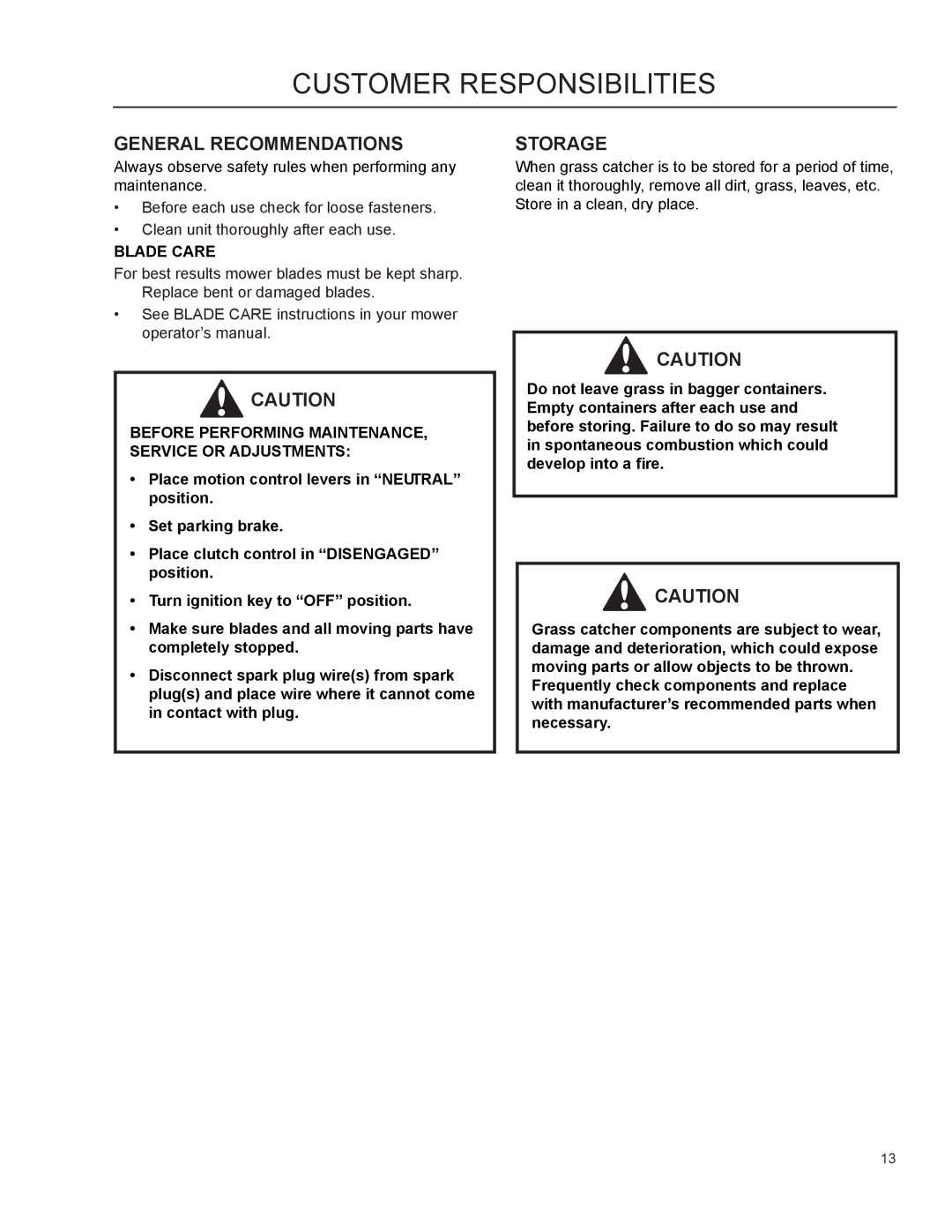 HTC 968 999732 manual Customer Responsibilities, General Recommendations, Storage 