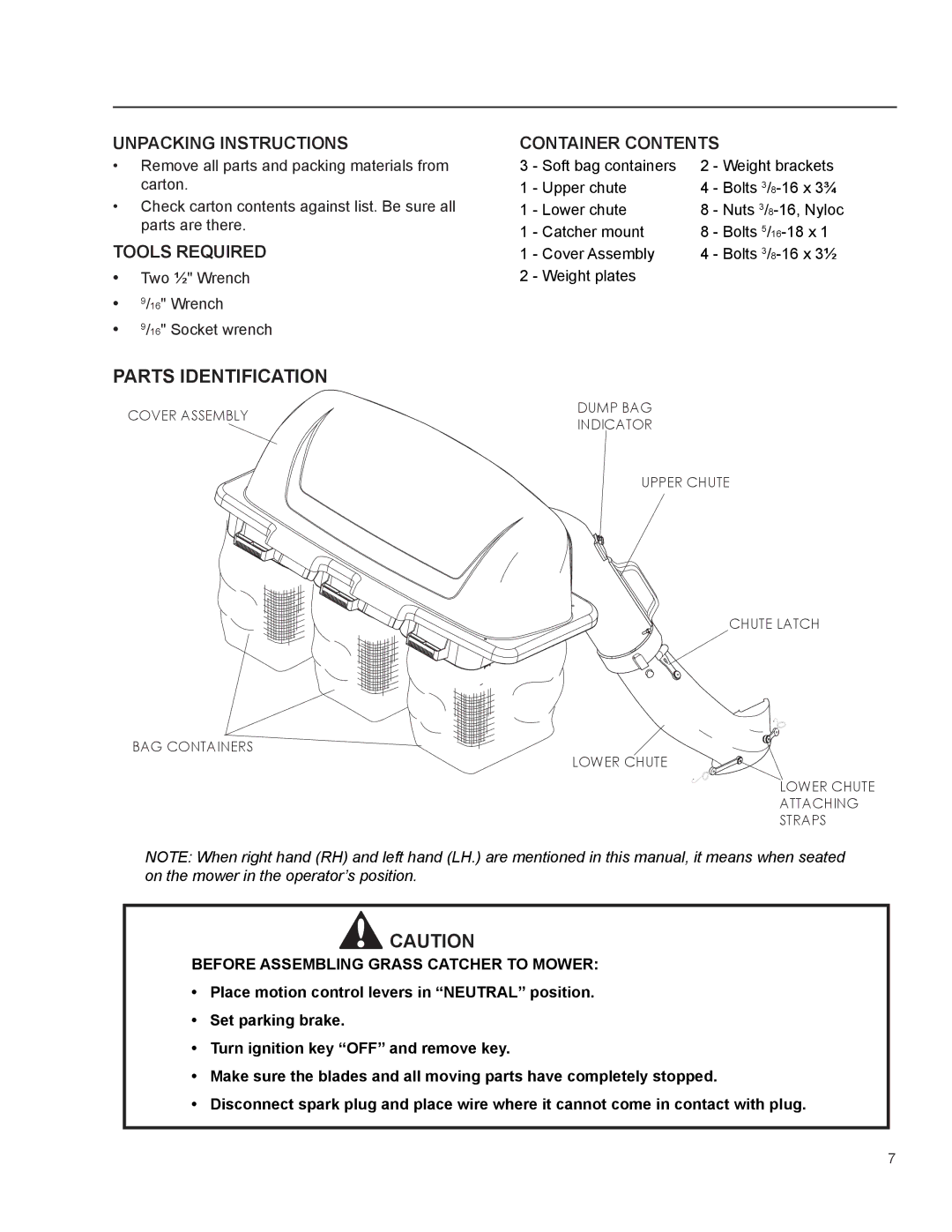 HTC 968 999732 manual Parts Identification, Unpacking Instructions, Tools Required, Container Contents 