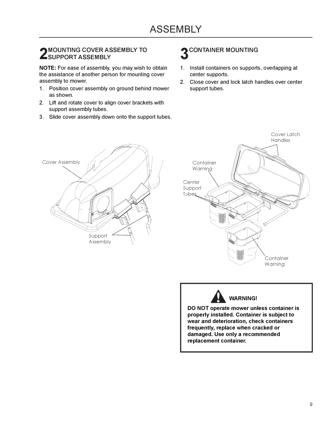 HTC 968 999732 manual 2MOUNTING Cover Assembly to Support Assembly, 3CONTAINER Mounting 