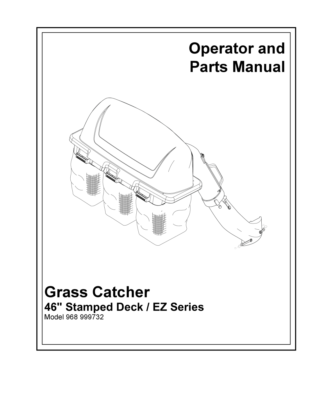 HTC 968 999732 manual Operator and Parts Manual Grass Catcher, Stamped Deck / EZ Series, Model 968 