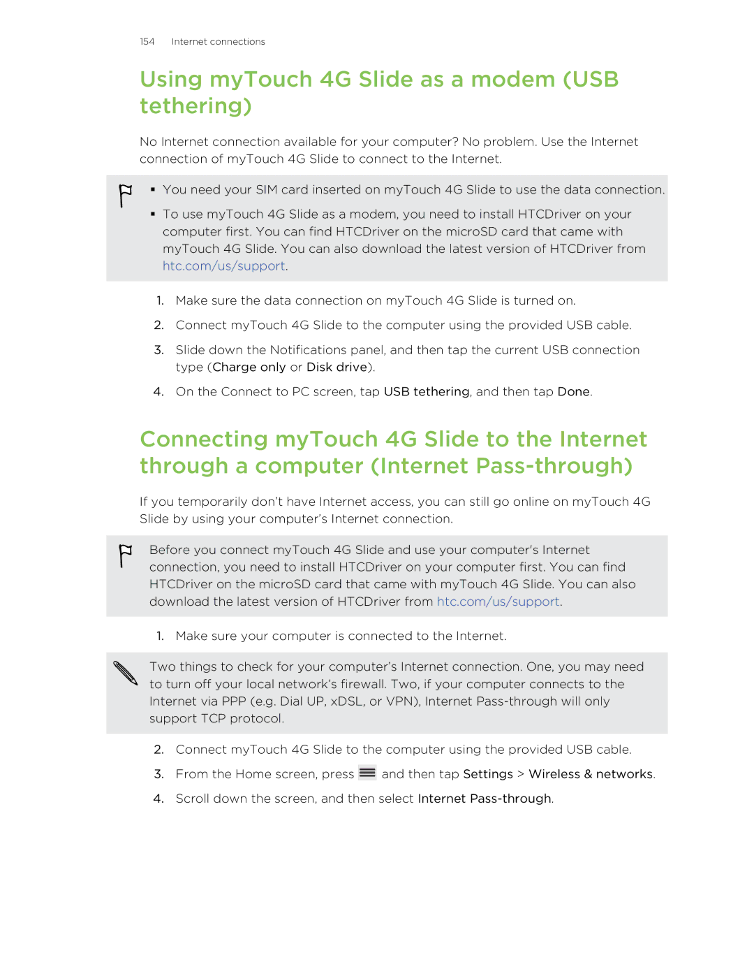 HTC 99HLR00100 manual Using myTouch 4G Slide as a modem USB tethering 