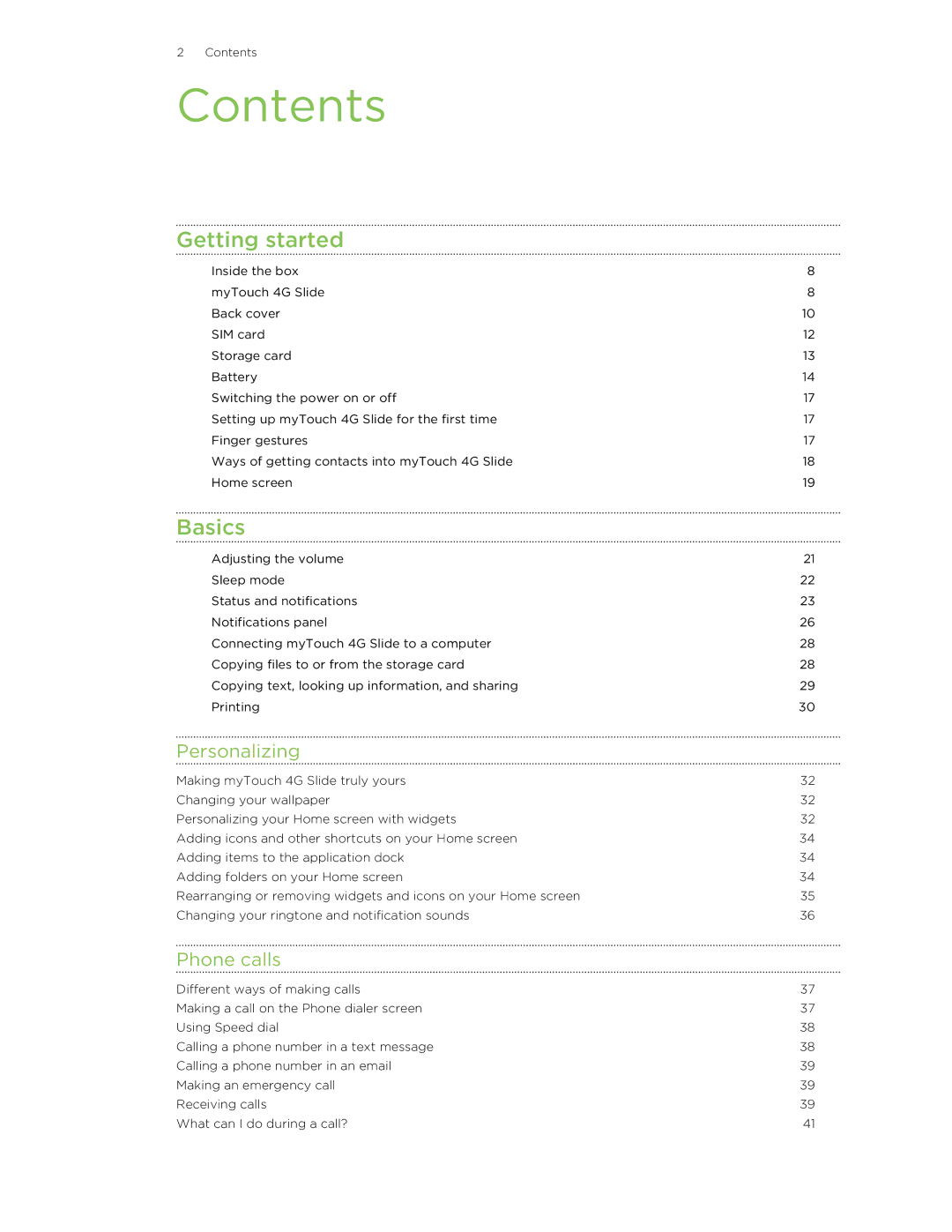 HTC 99HLR00100 manual Contents 