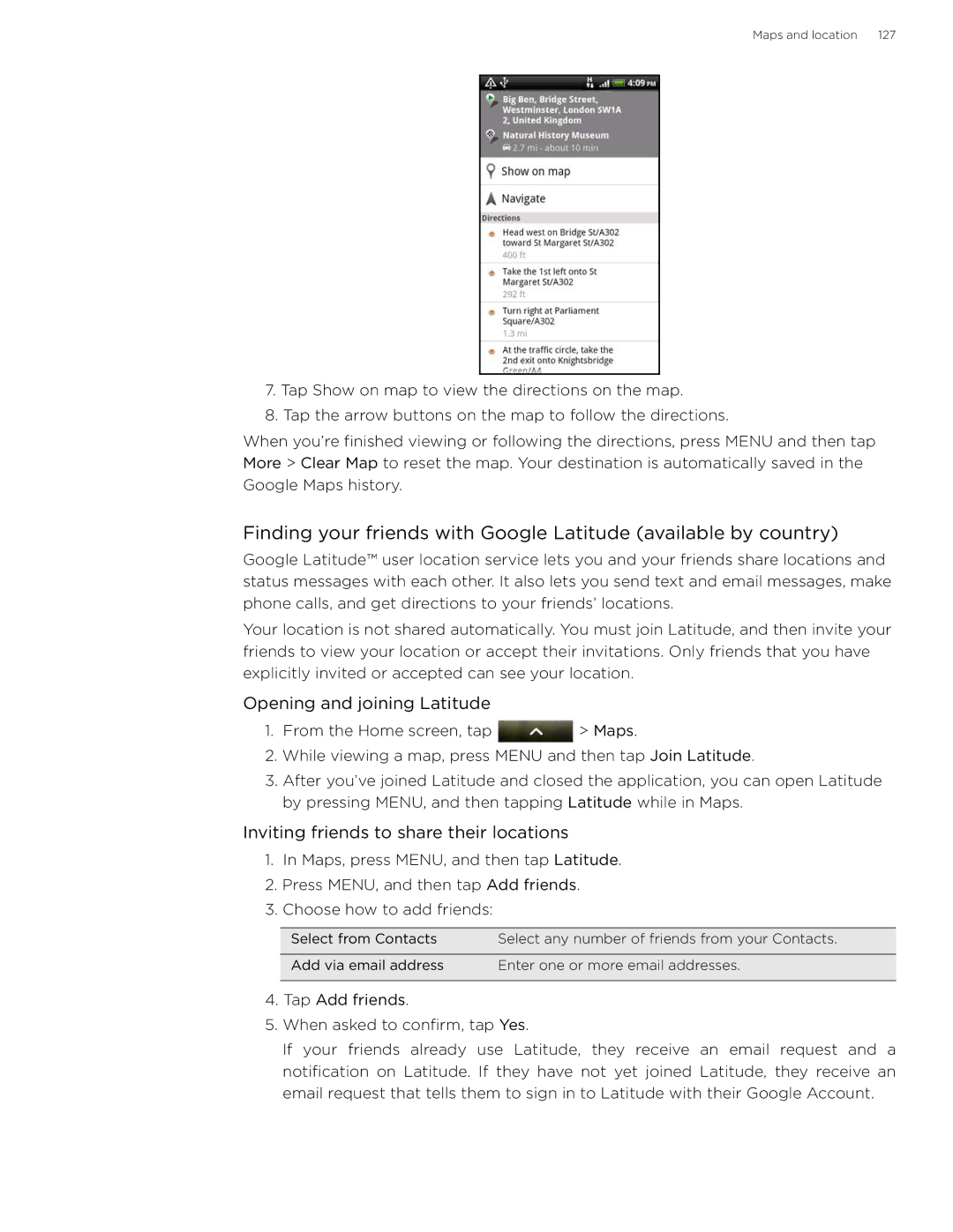 HTC 99HLR002-00 manual Opening and joining Latitude, Inviting friends to share their locations 