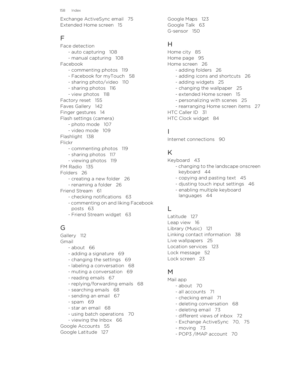 HTC 99HLR002-00 manual Index 