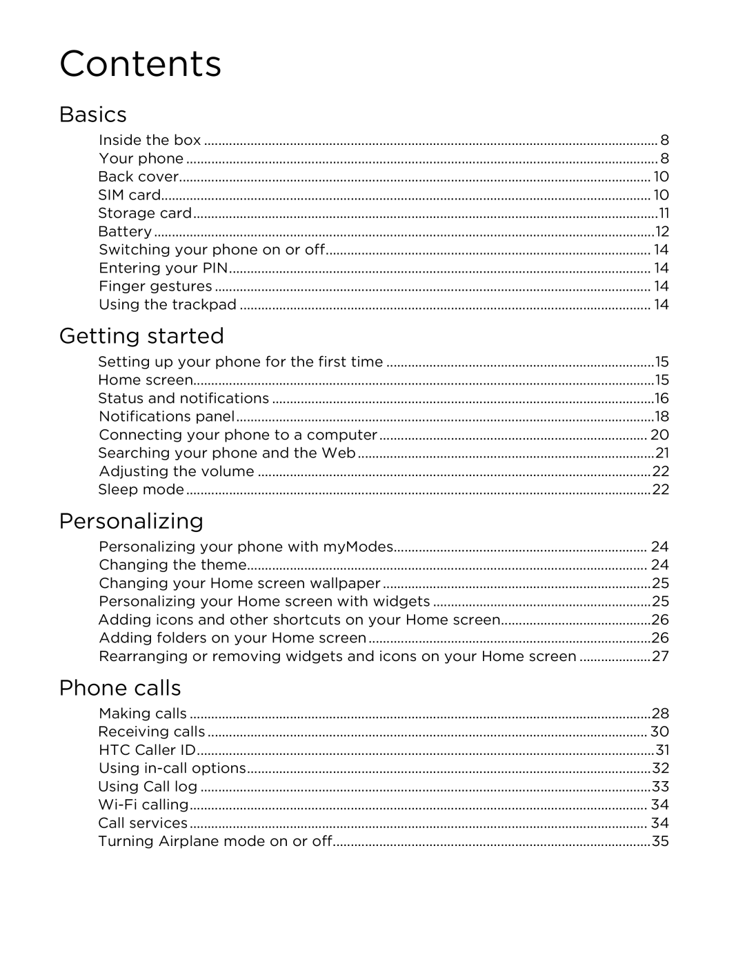 HTC 99HLR002-00 manual Contents 