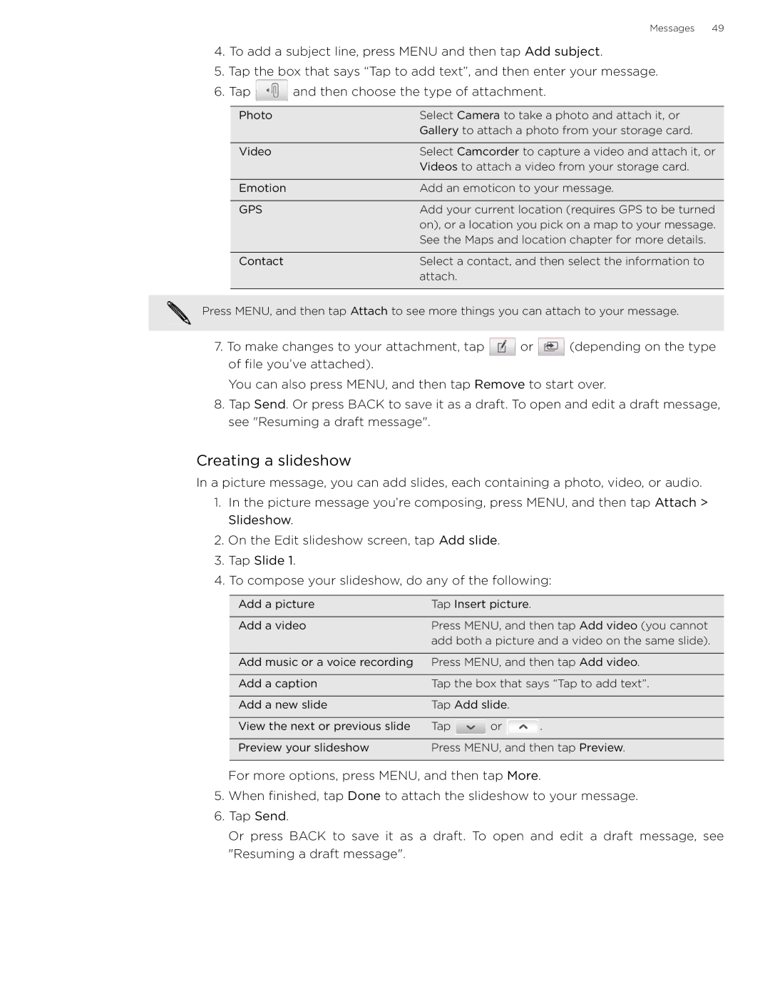 HTC 99HLR002-00 manual Creating a slideshow, Gps 