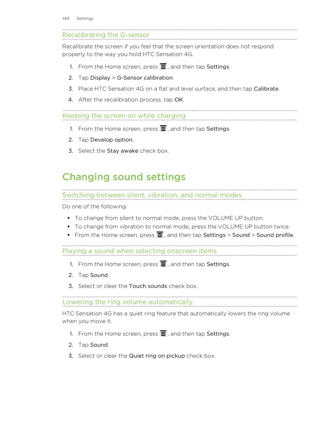 HTC 99HNA034-00 manual Changing sound settings 