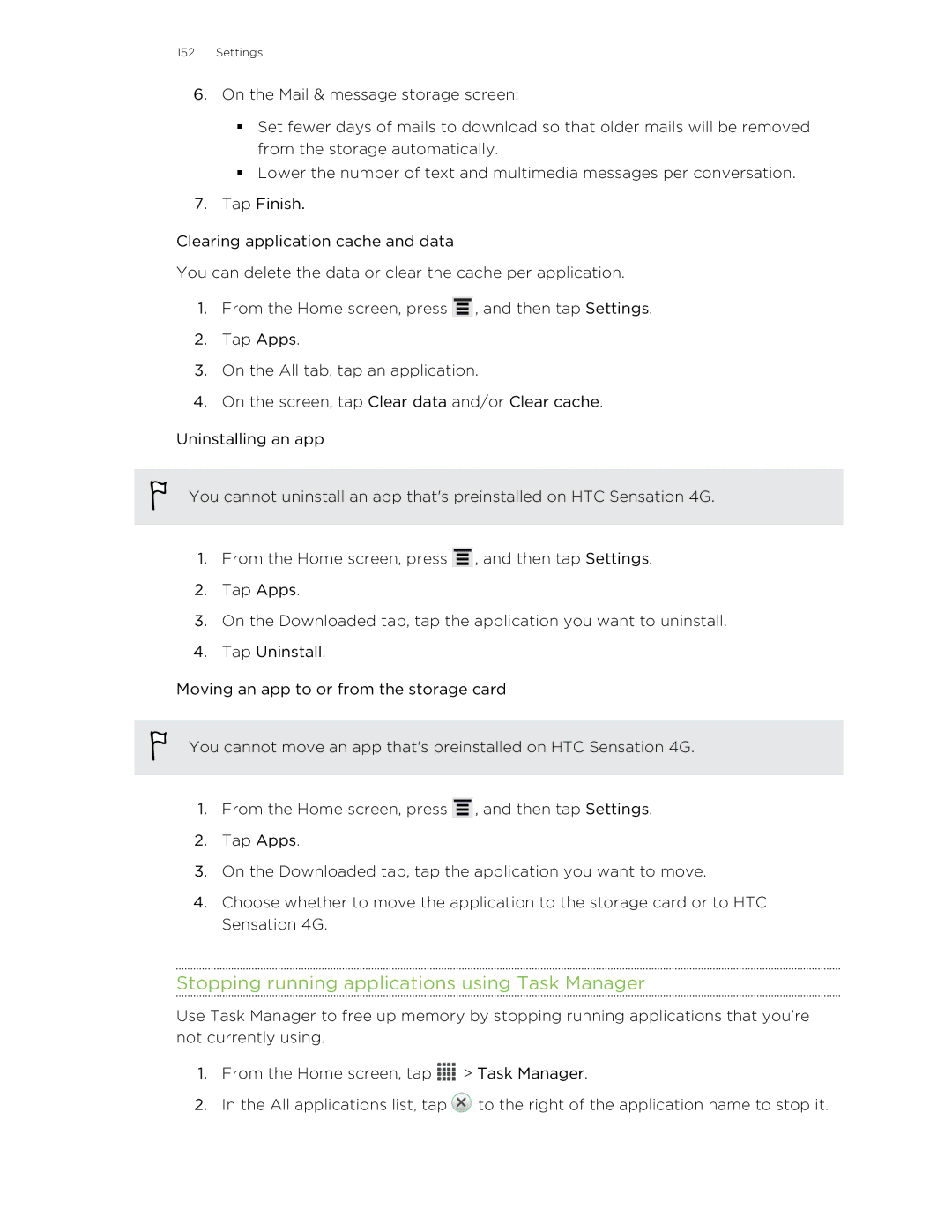 HTC 99HNA034-00 manual Stopping running applications using Task Manager 