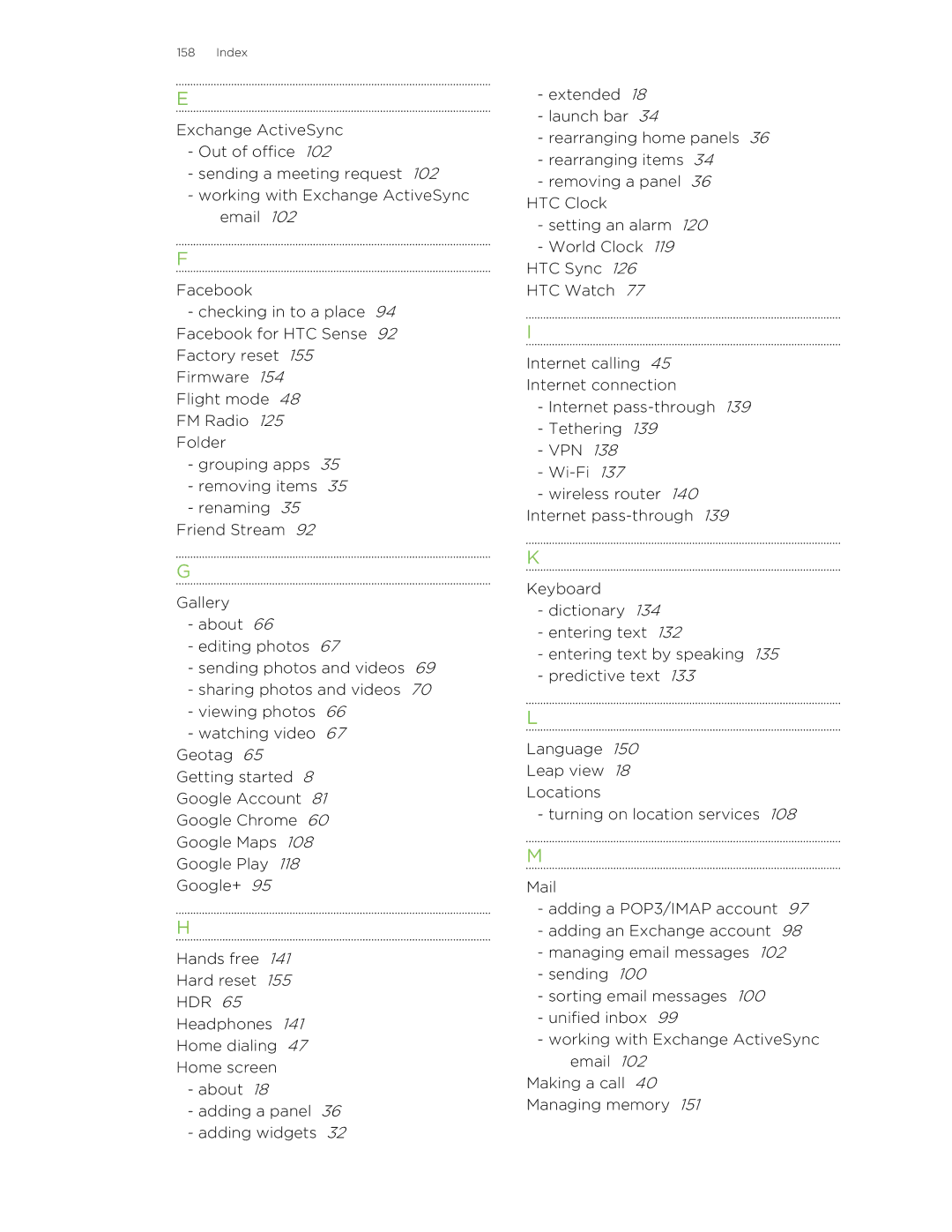 HTC 99HNA034-00 manual Index 