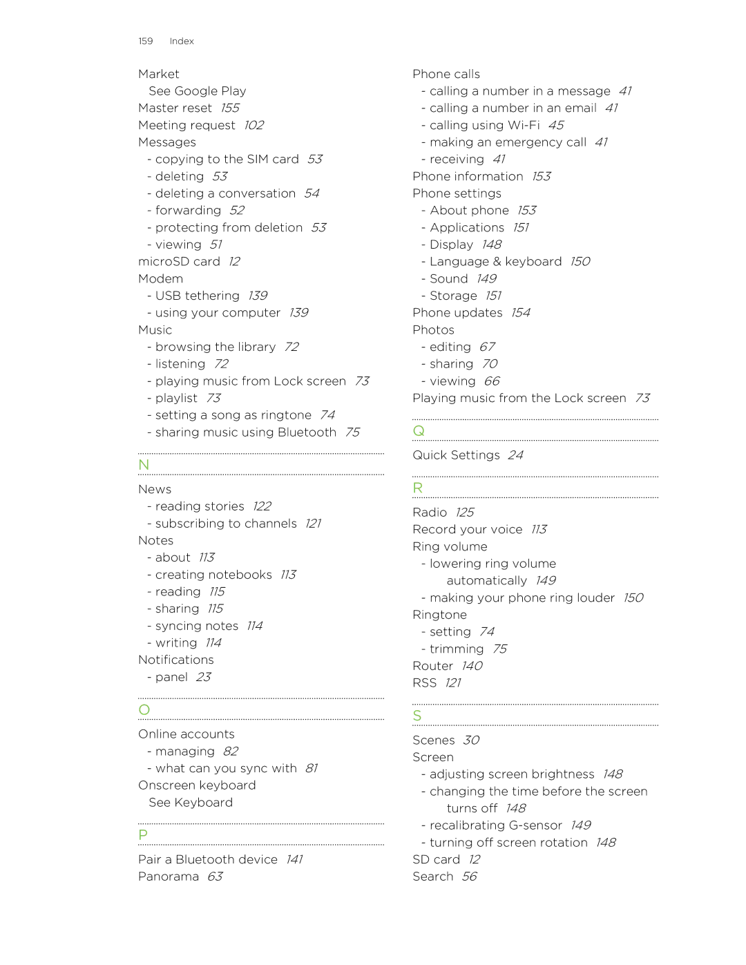 HTC 99HNA034-00 manual Index 