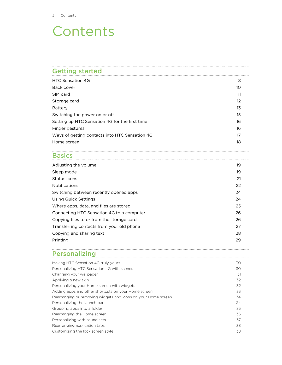 HTC 99HNA034-00 manual Contents 