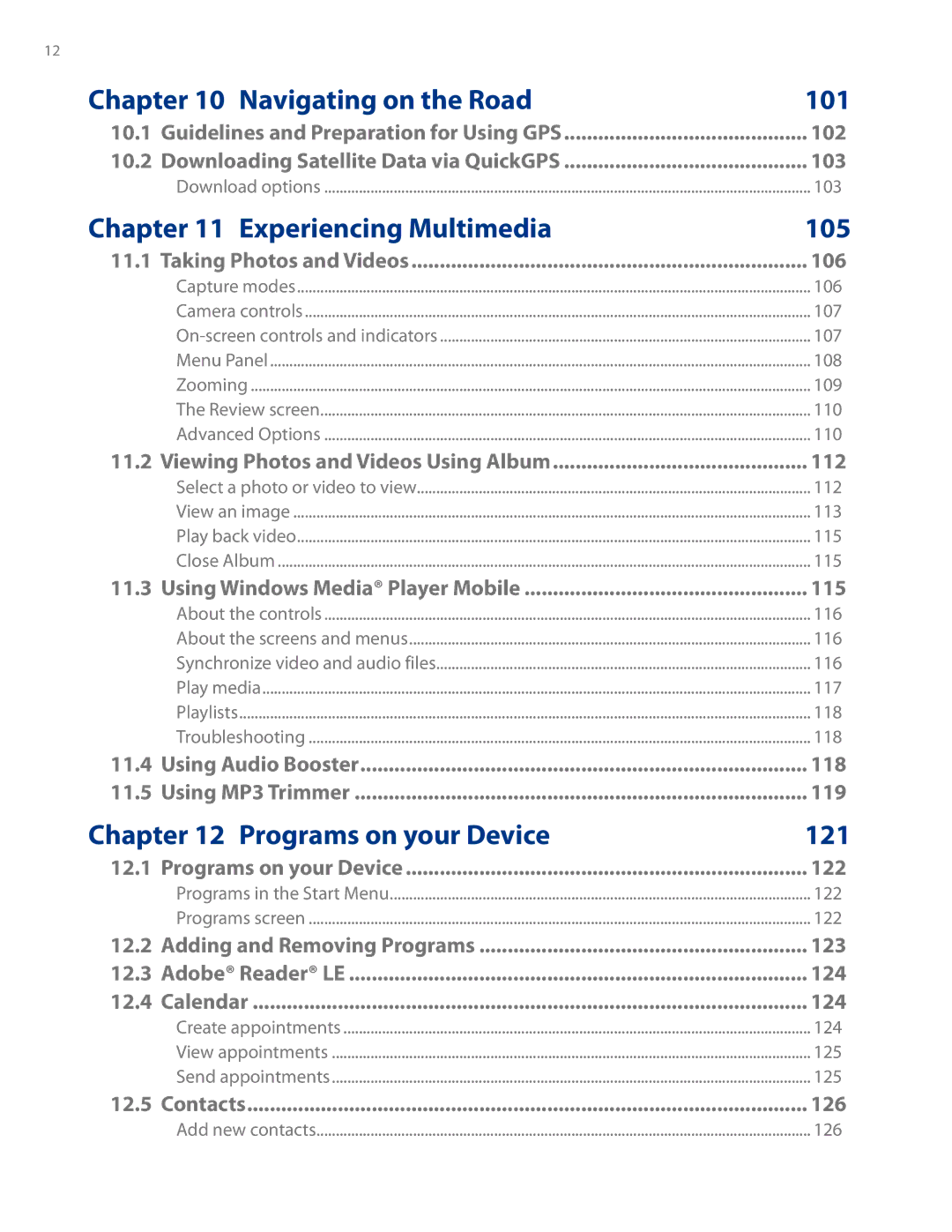 HTC AM171 manual 101, 105, 121 