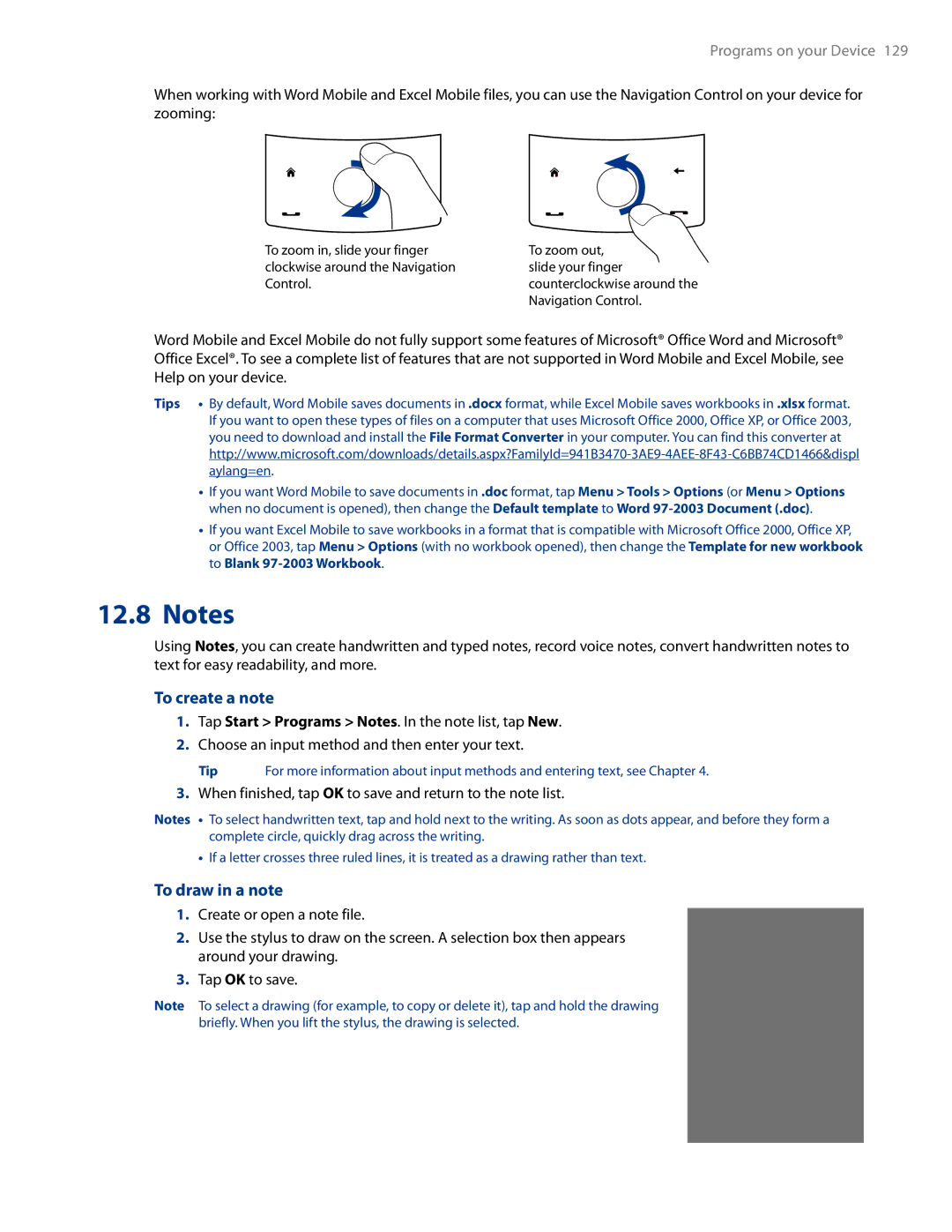 HTC AM171 manual To create a note, To draw in a note, When finished, tap OK to save and return to the note list 