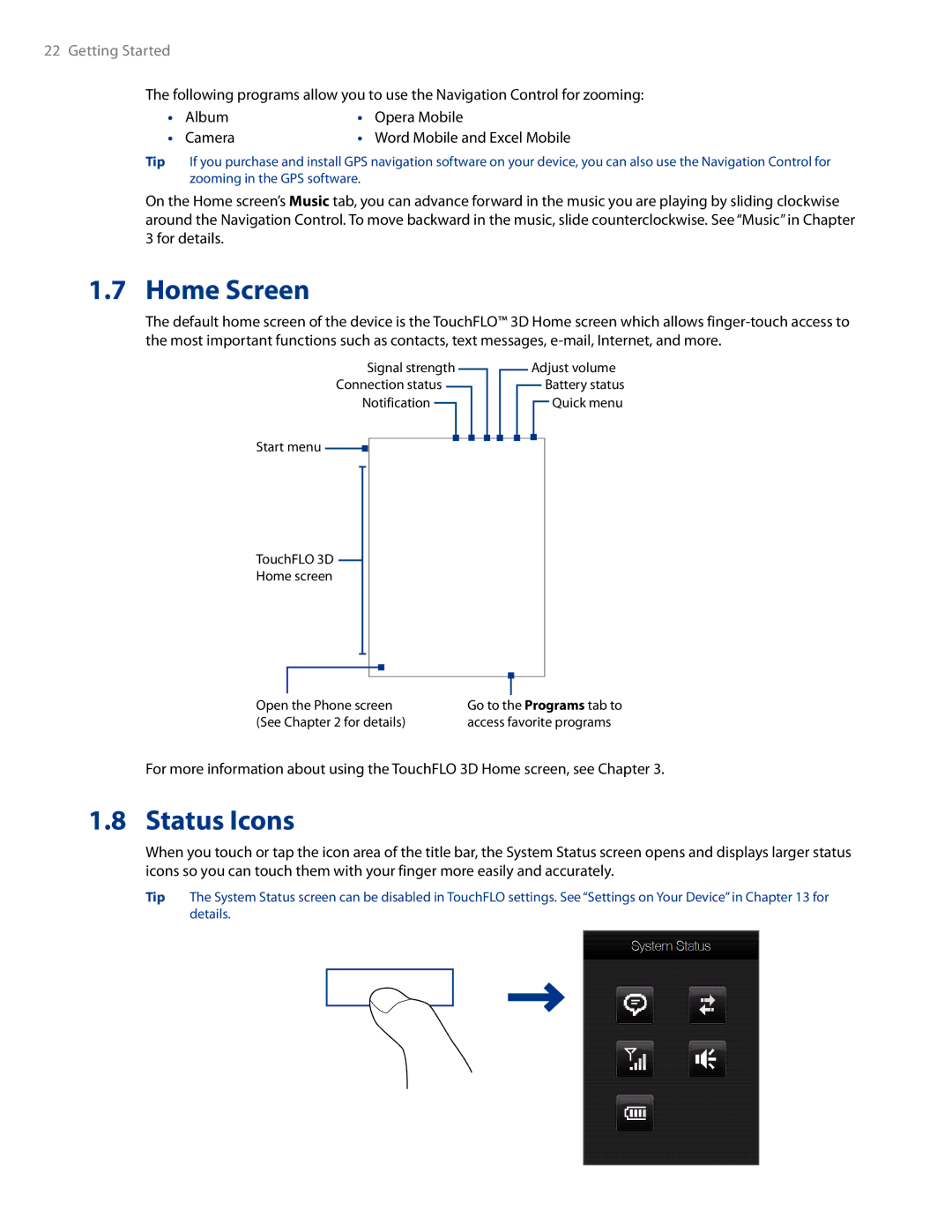 HTC AM171 manual Home Screen, Status Icons 