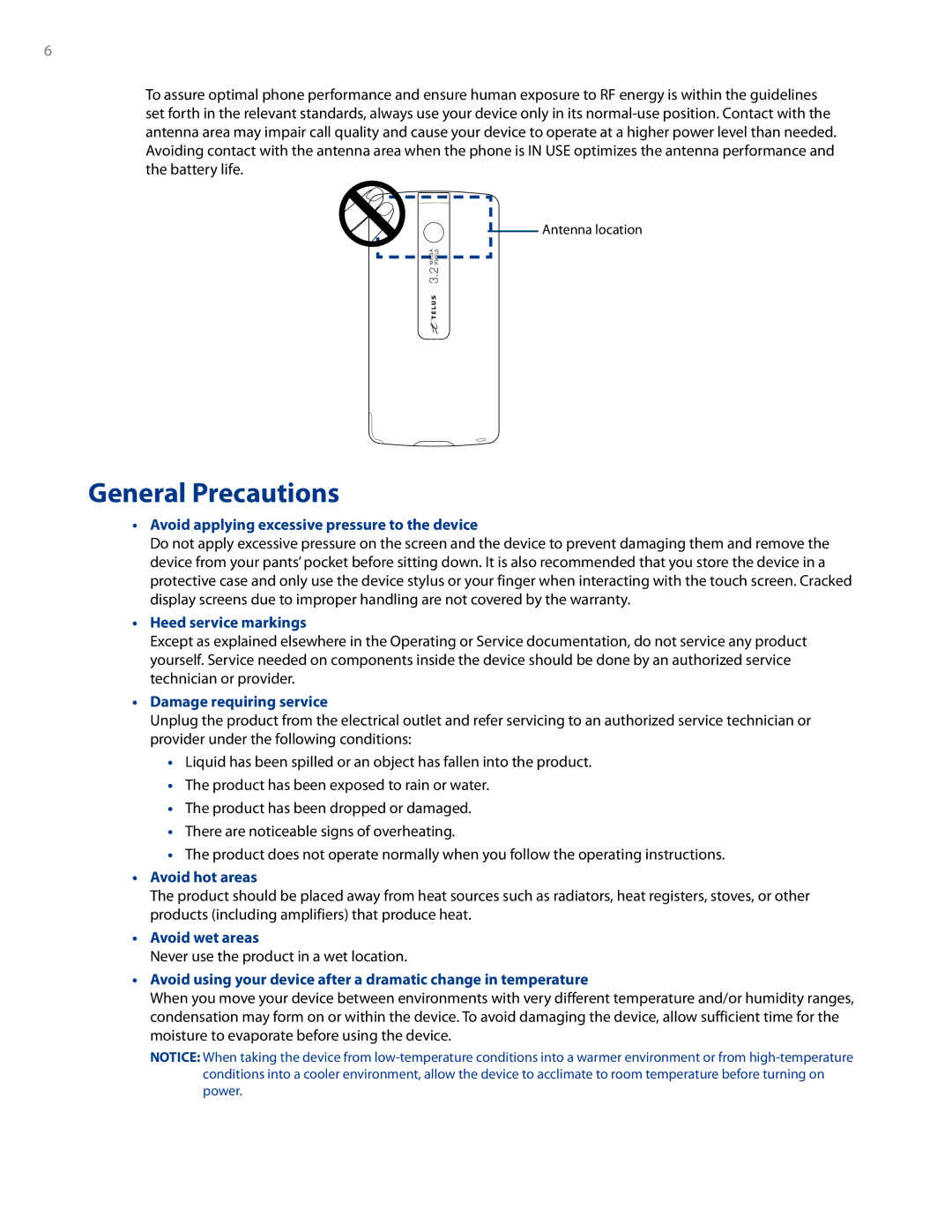 HTC AM171 manual General Precautions, Never use the product in a wet location 