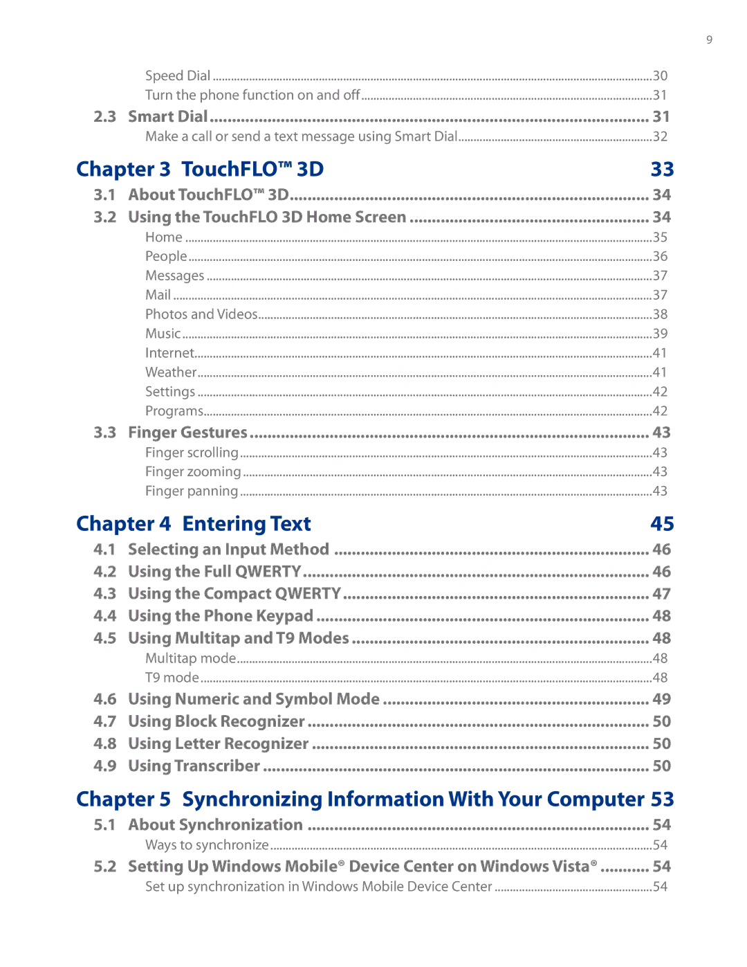 HTC AM171 manual TouchFLO 3D, Entering Text 