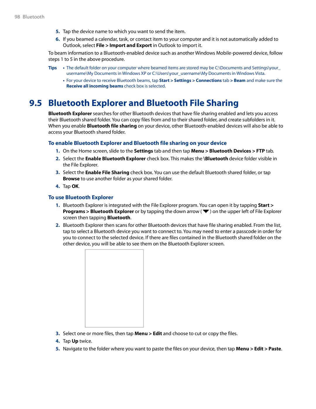 HTC AM171 manual Bluetooth Explorer and Bluetooth File Sharing, To use Bluetooth Explorer 