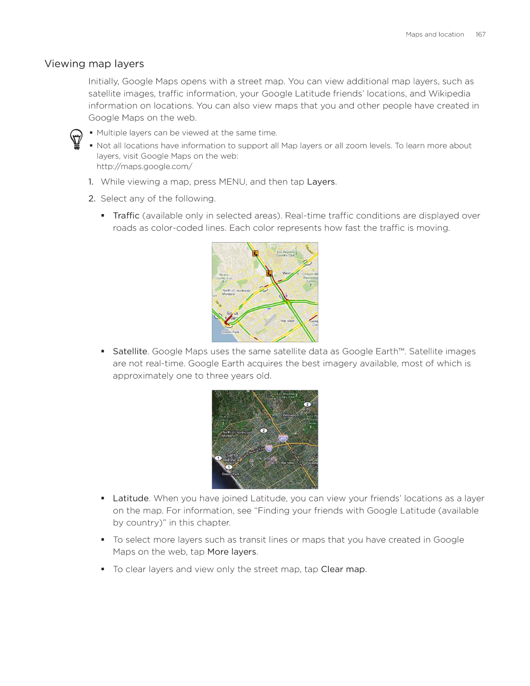 HTC Aria manual Viewing map layers 