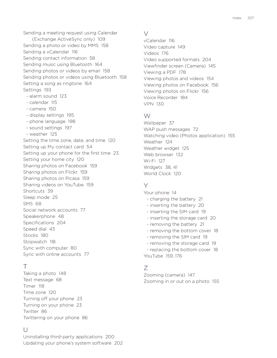 HTC Aria manual Index 