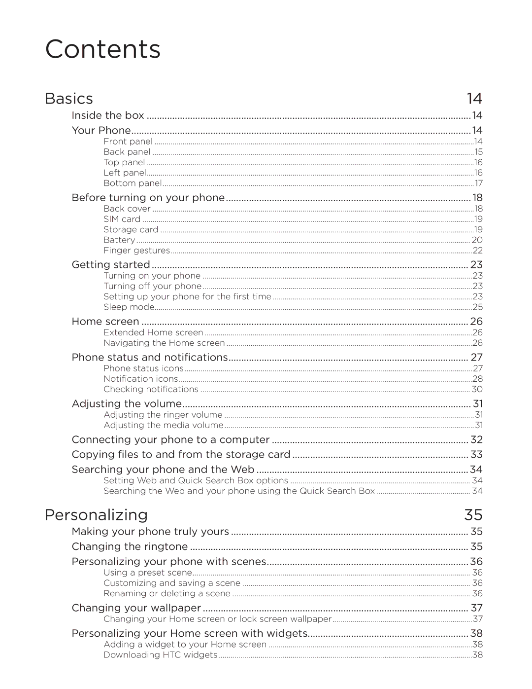 HTC Aria manual Contents 