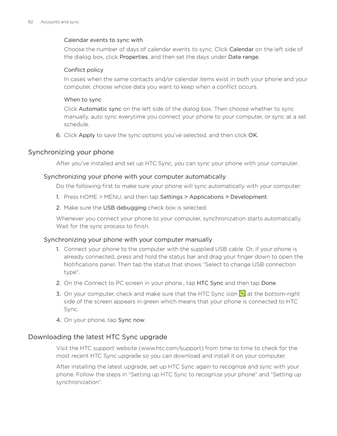 HTC Aria manual Synchronizing your phone, Downloading the latest HTC Sync upgrade 
