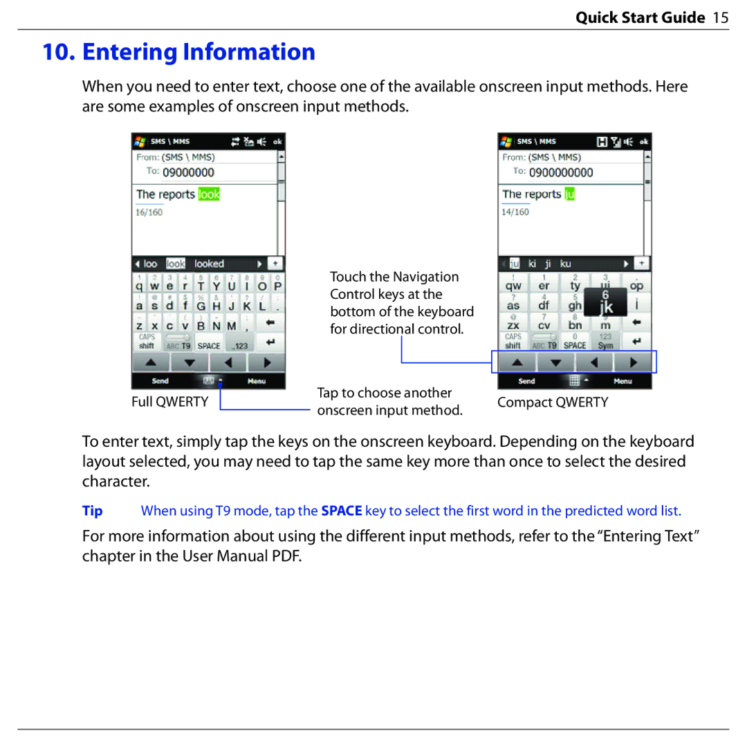 HTC BLAC100 quick start Entering Information 