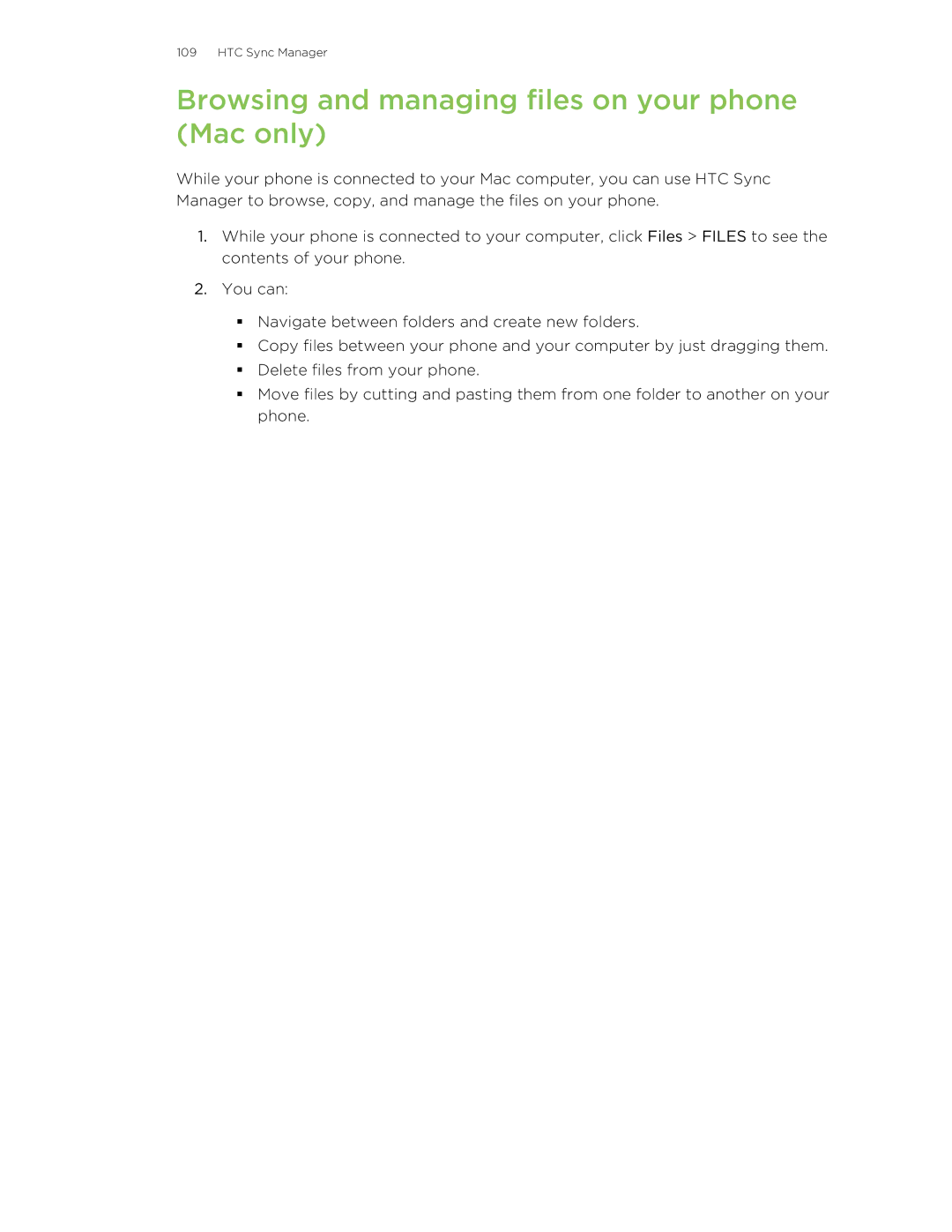 HTC Butterfly manual Browsing and managing files on your phone Mac only 