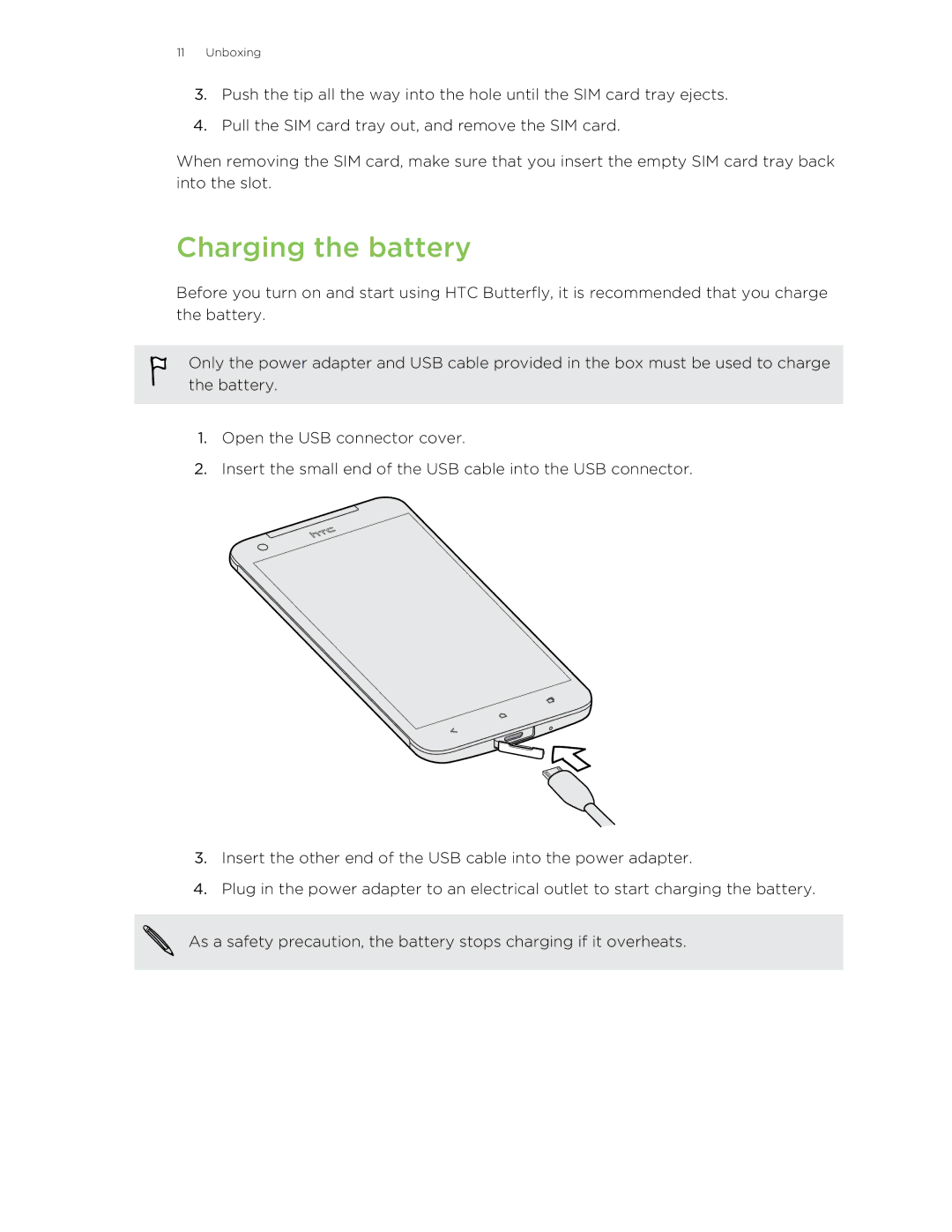 HTC Butterfly manual Charging the battery 