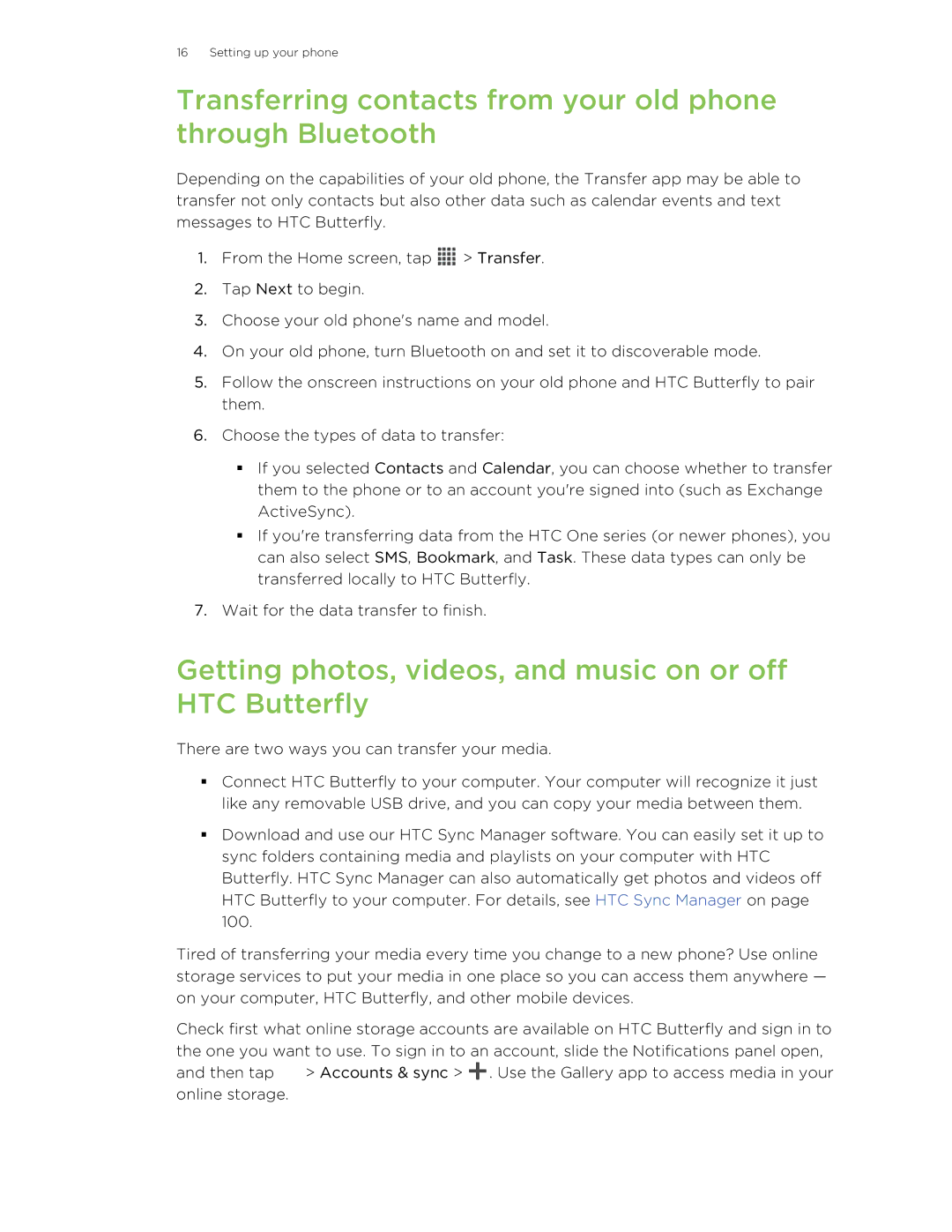 HTC Butterfly manual Transferring contacts from your old phone through Bluetooth 