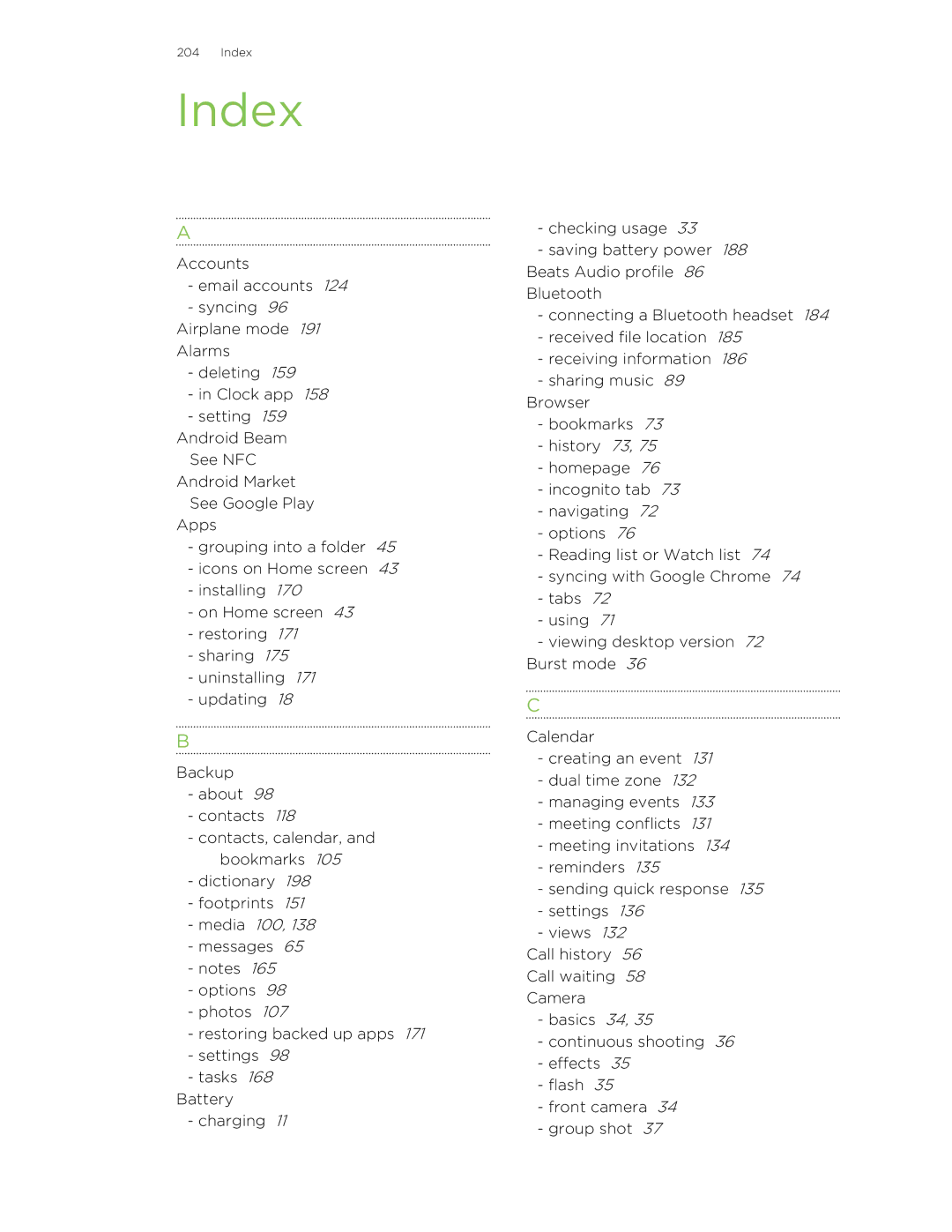 HTC Butterfly manual Index, Media 100 