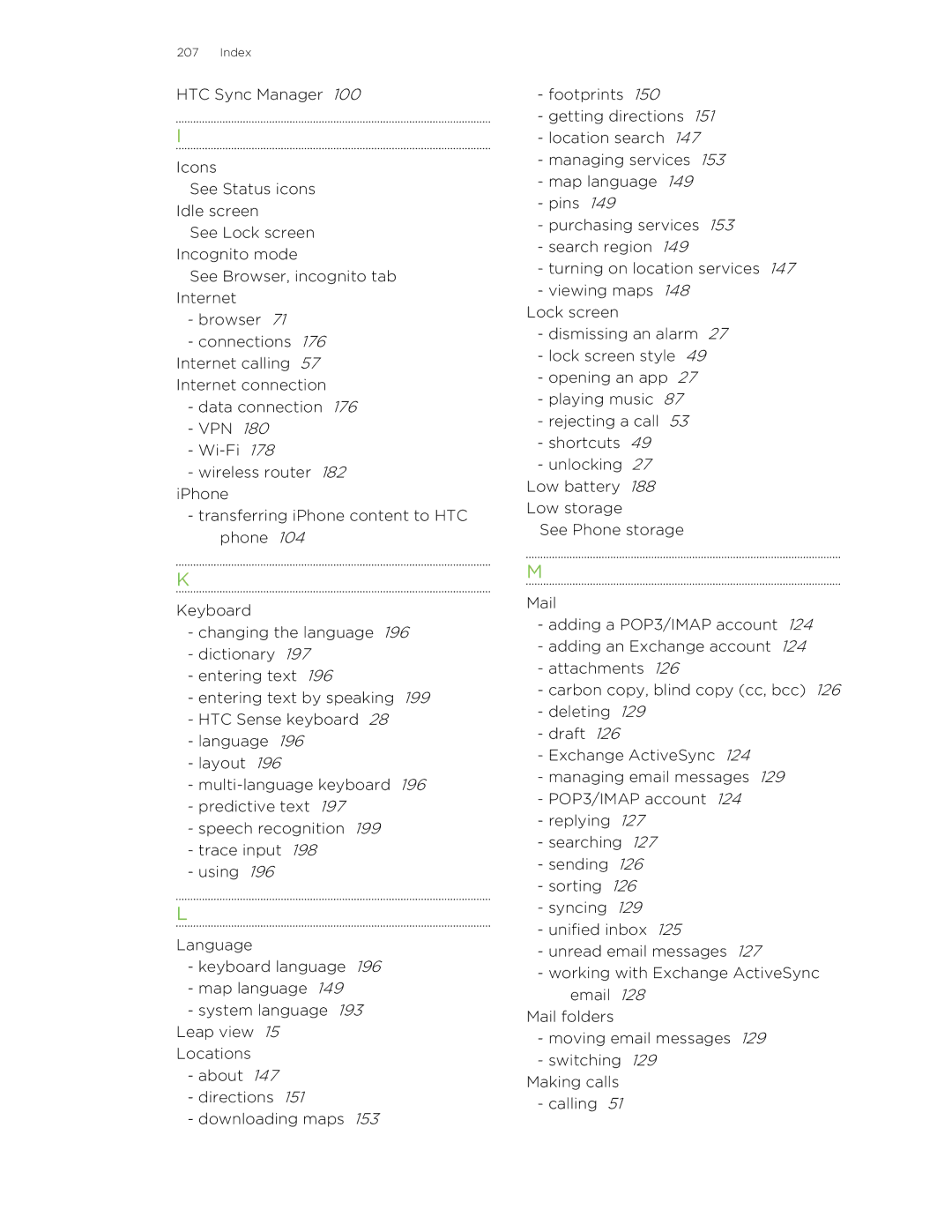 HTC Butterfly manual Index 