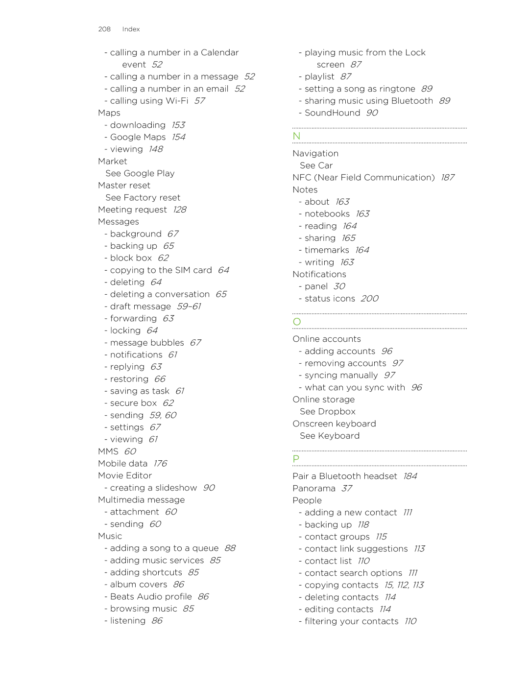 HTC Butterfly manual Index 