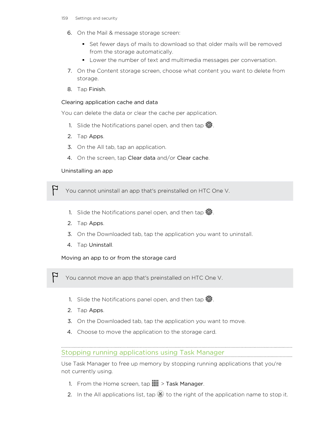 HTC C3HTCONEV4GBUNLOCKEDBLACK manual Stopping running applications using Task Manager 