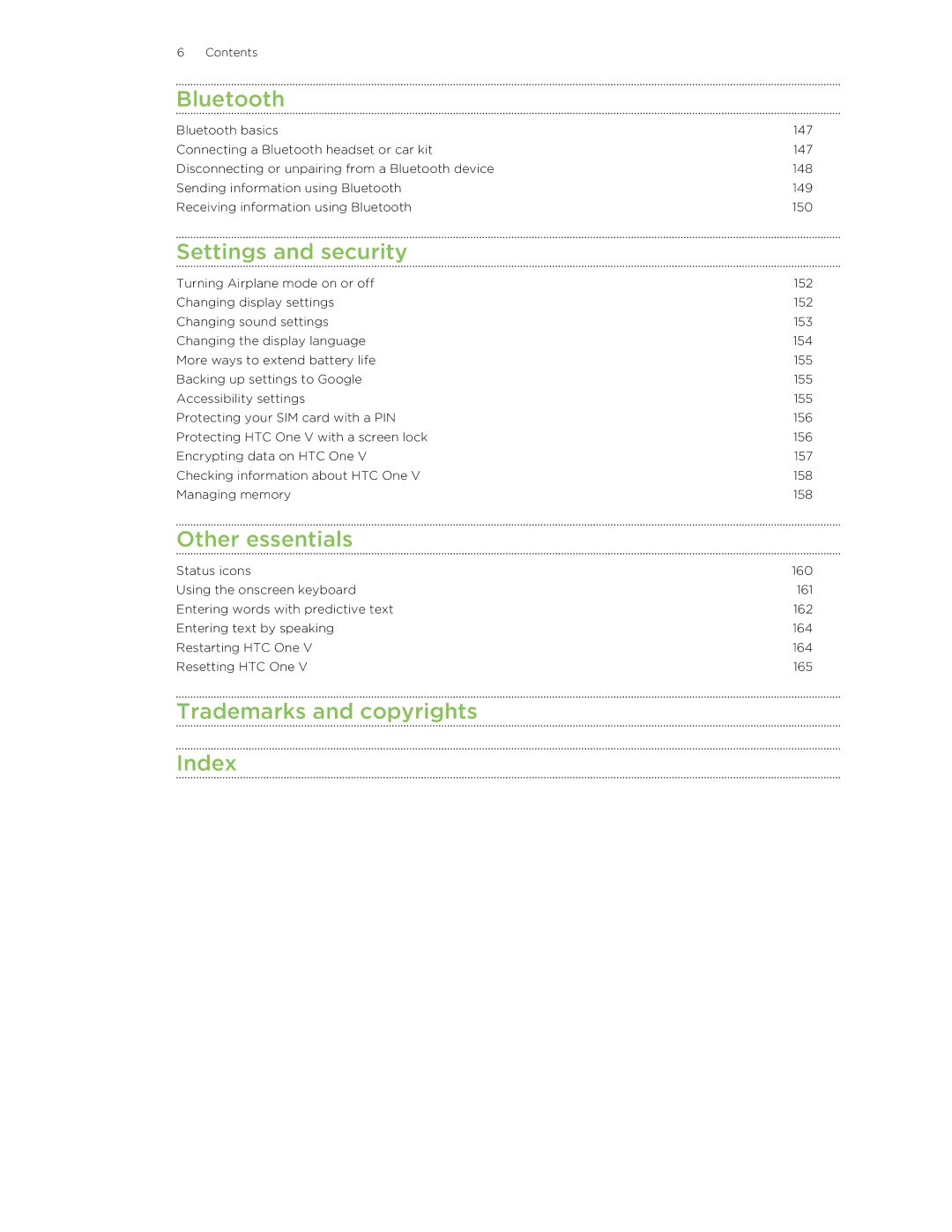 HTC C3HTCONEV4GBUNLOCKEDBLACK manual Trademarks and copyrights Index 