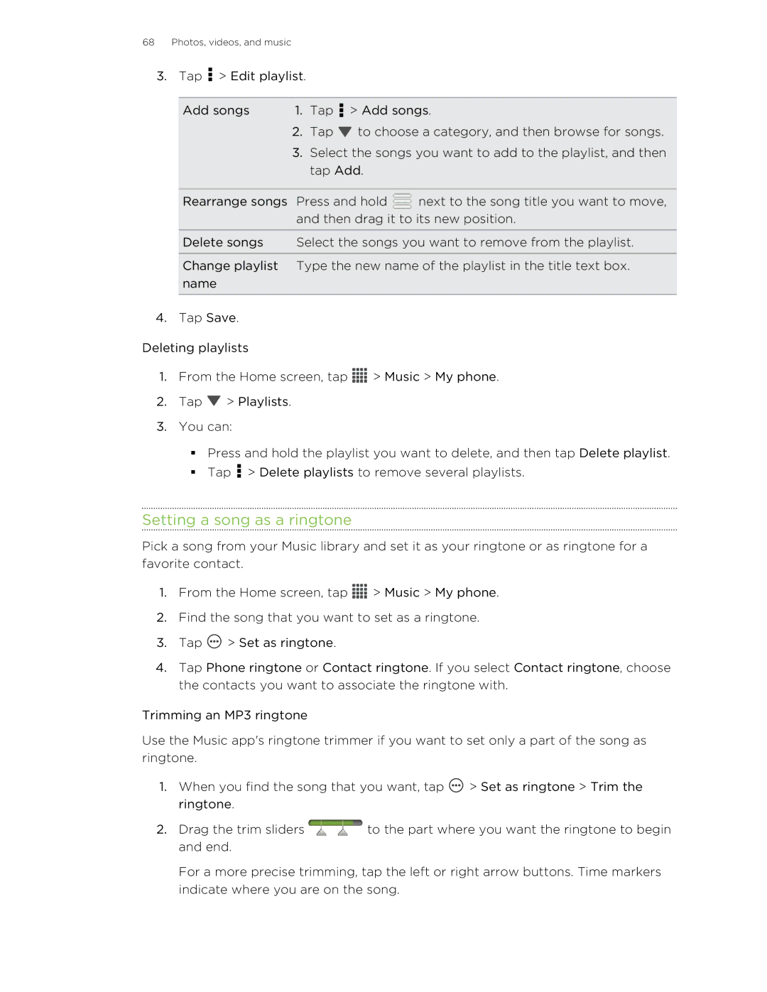 HTC C3HTCONEV4GBUNLOCKEDBLACK manual Setting a song as a ringtone 