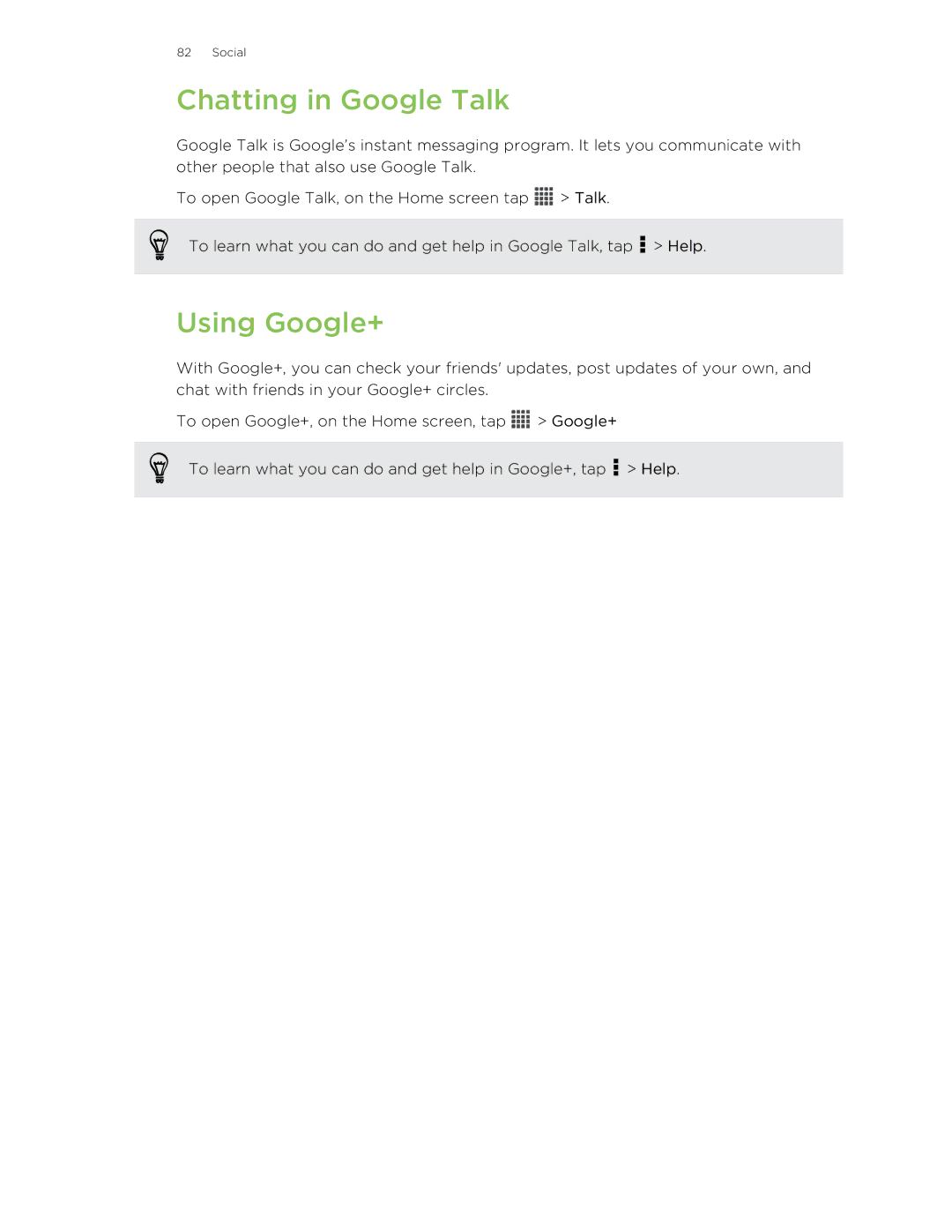 HTC C3HTCONEV4GBUNLOCKEDBLACK manual Chatting in Google Talk, Using Google+ 