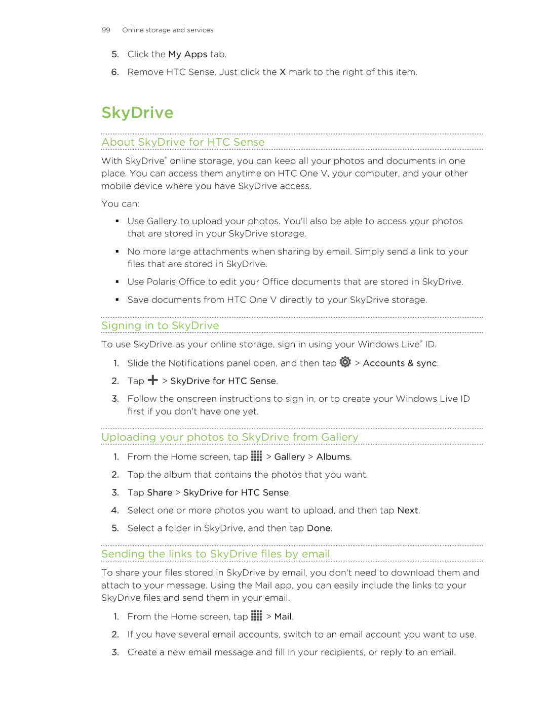 HTC C3HTCONEV4GBUNLOCKEDBLACK manual About SkyDrive for HTC Sense, Signing in to SkyDrive 