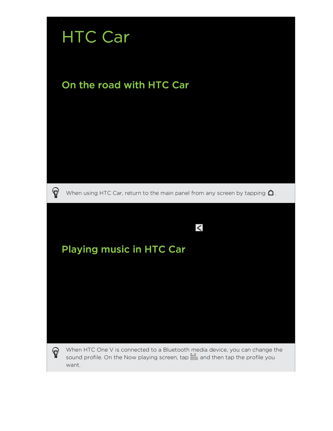 HTC C3HTCONEV4GBUNLOCKEDBLACK manual On the road with HTC Car, Playing music in HTC Car 