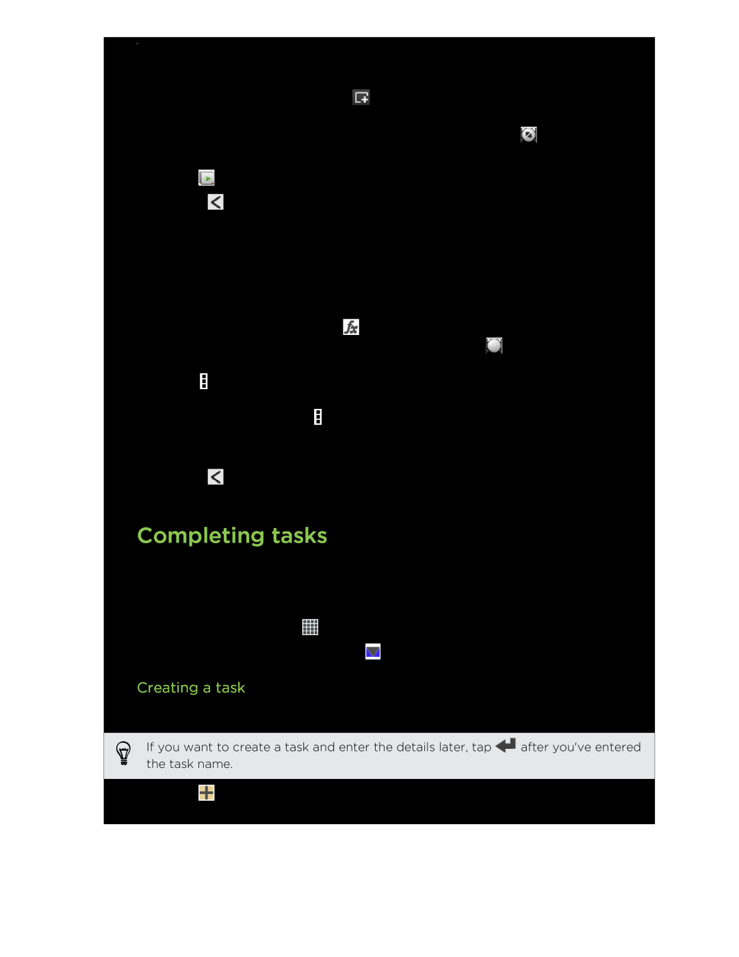 HTC C3HTCONEV4GBUNLOCKEDBLACK manual Completing tasks, Creating a task 