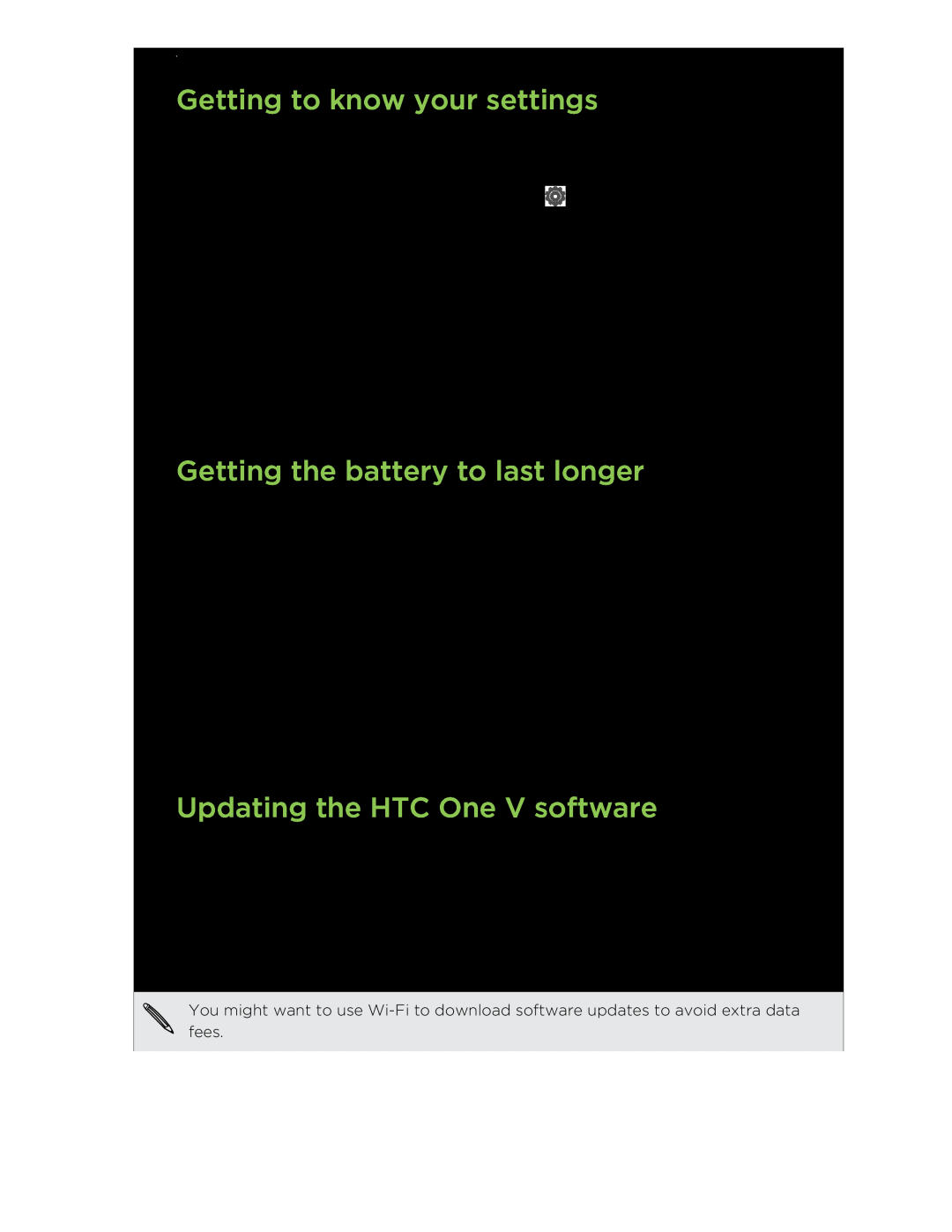 HTC C3HTCONEV4GBUNLOCKEDBLACK manual Getting to know your settings, Getting the battery to last longer 