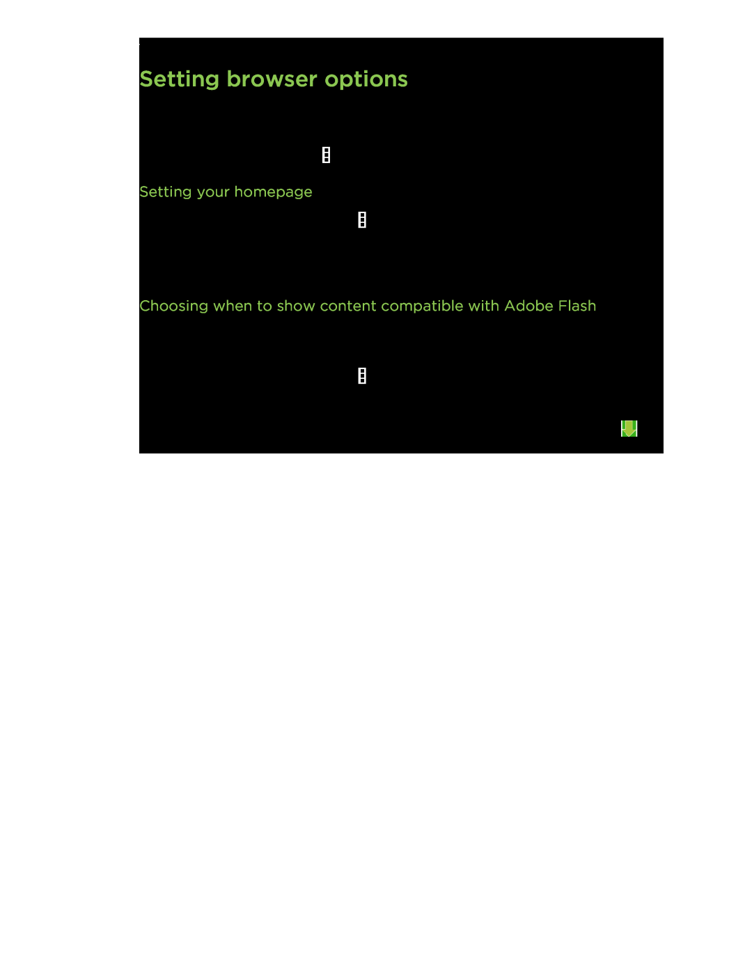 HTC C3HTCONEV4GBUNLOCKEDBLACK manual Setting browser options, Setting your homepage 