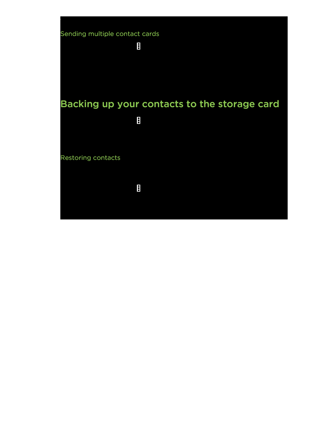 HTC C3HTCONEV4GBUNLOCKEDBLACK manual Backing up your contacts to the storage card, Sending multiple contact cards 