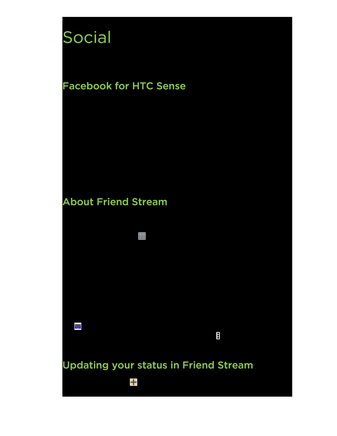 HTC C3HTCONEV4GBUNLOCKEDBLACK Social, Facebook for HTC Sense, About Friend Stream, Updating your status in Friend Stream 